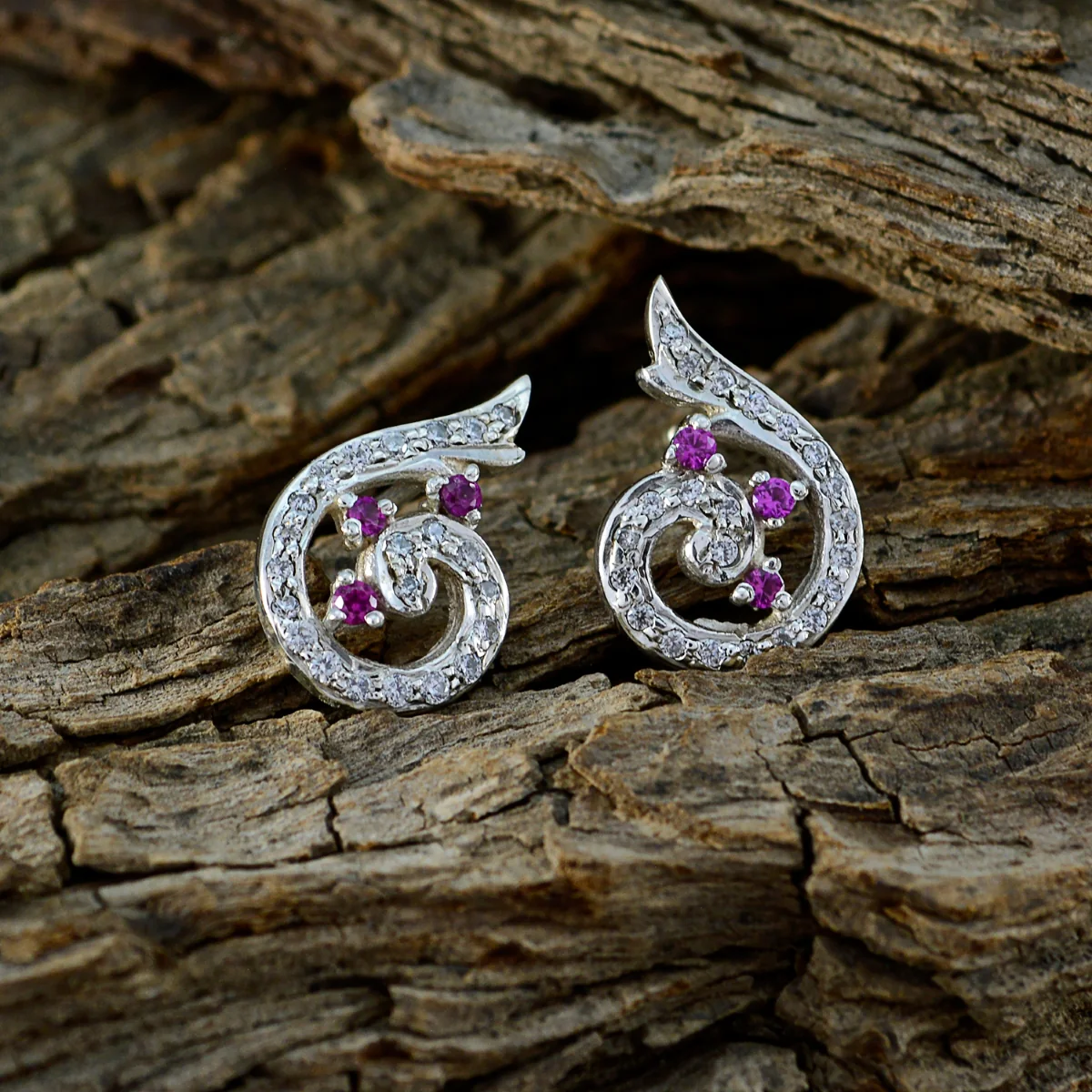 Multi CZ American Amelia multiple Stud multicolor Silver Earring - Image 3