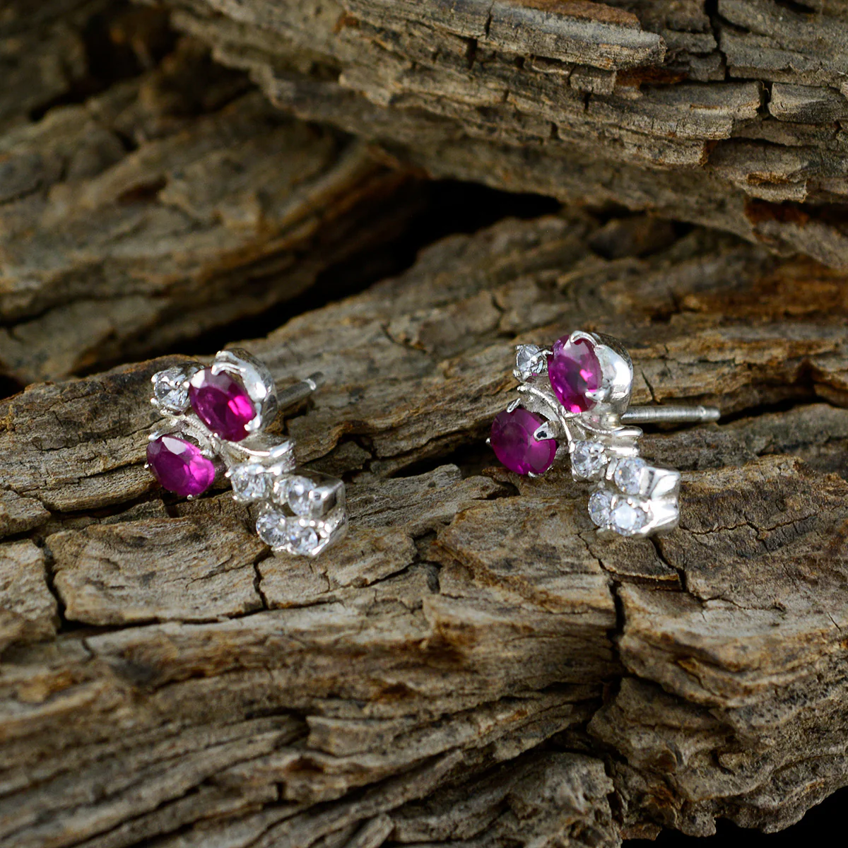 Multi CZ American Pilar multiple Stud multicolor Sterling Silver Earring - Image 3
