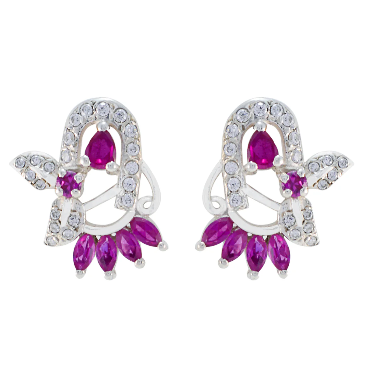 Multi CZ French Camilla multiple Stud multicolor Silver Earring