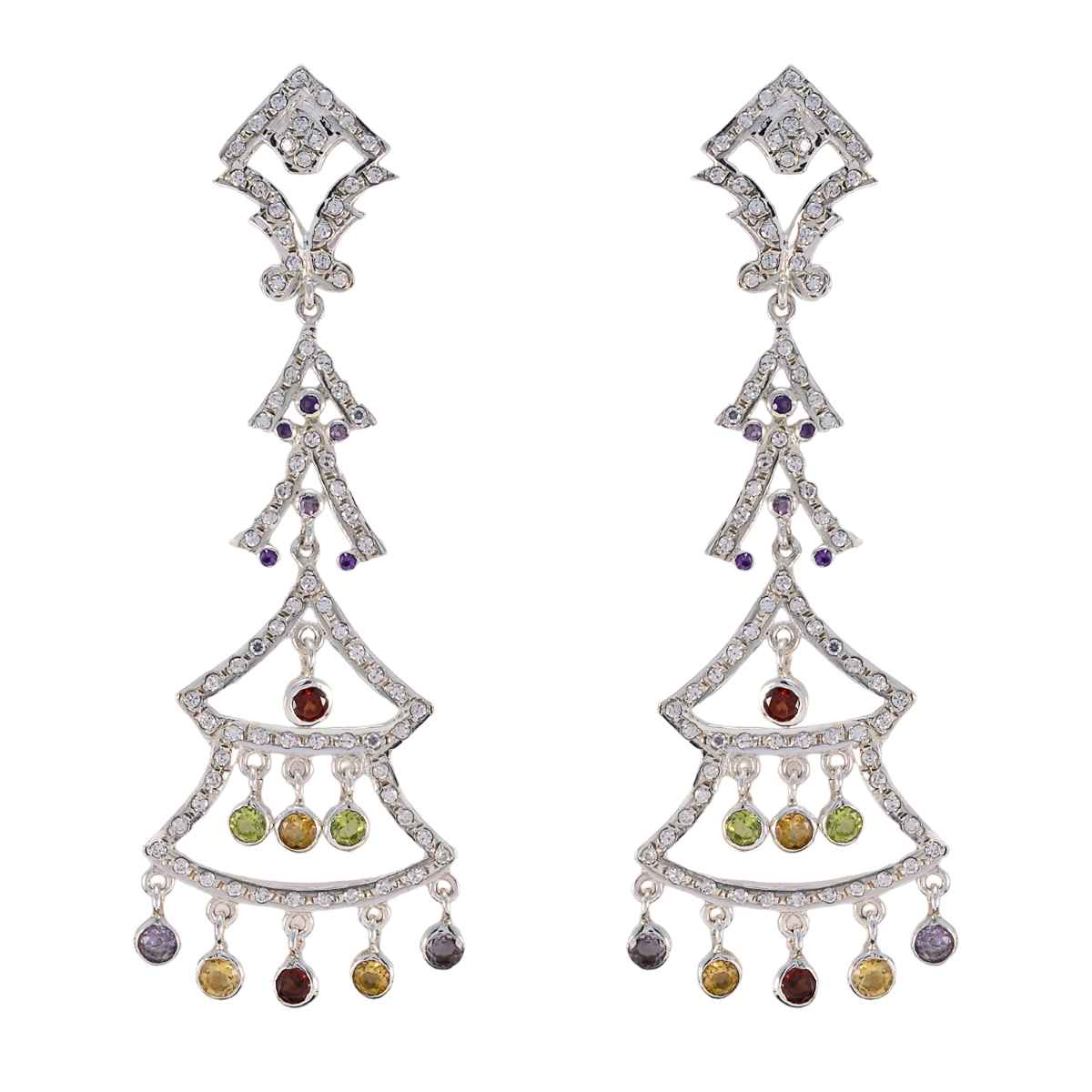 Multi CZ Indian Kristine multiple Stud multicolor 92.5 Silver Earring