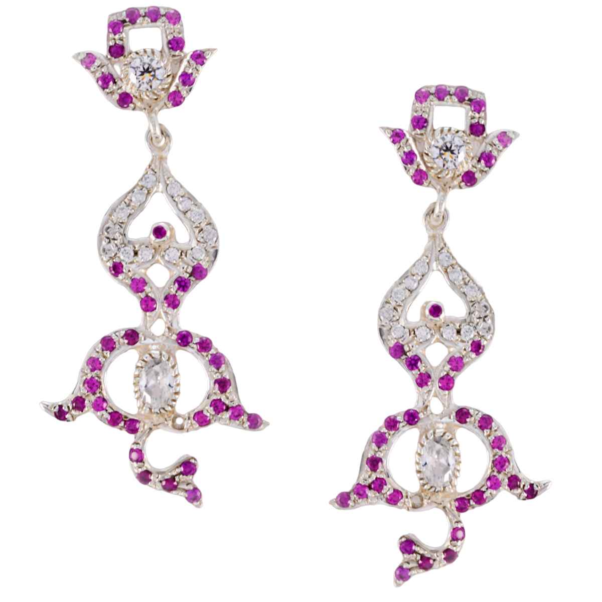 Multi CZ Indian Lakshmi multiple Stud multicolor Sterling Silver Earring