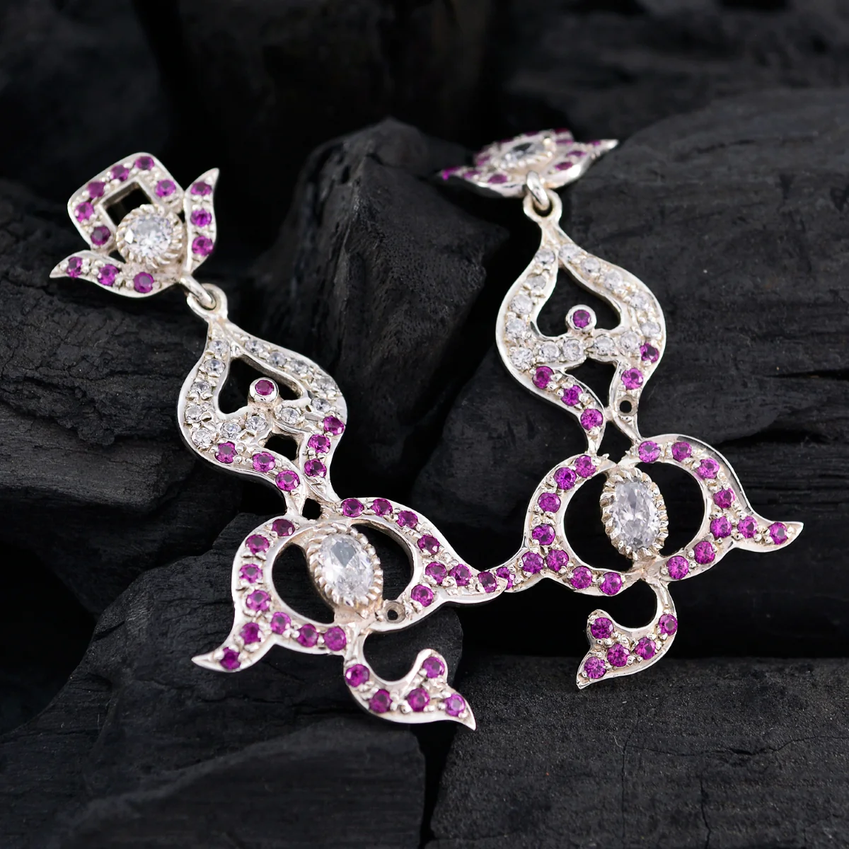 Multi CZ Indian Lakshmi multiple Stud multicolor Sterling Silver Earring - Image 4