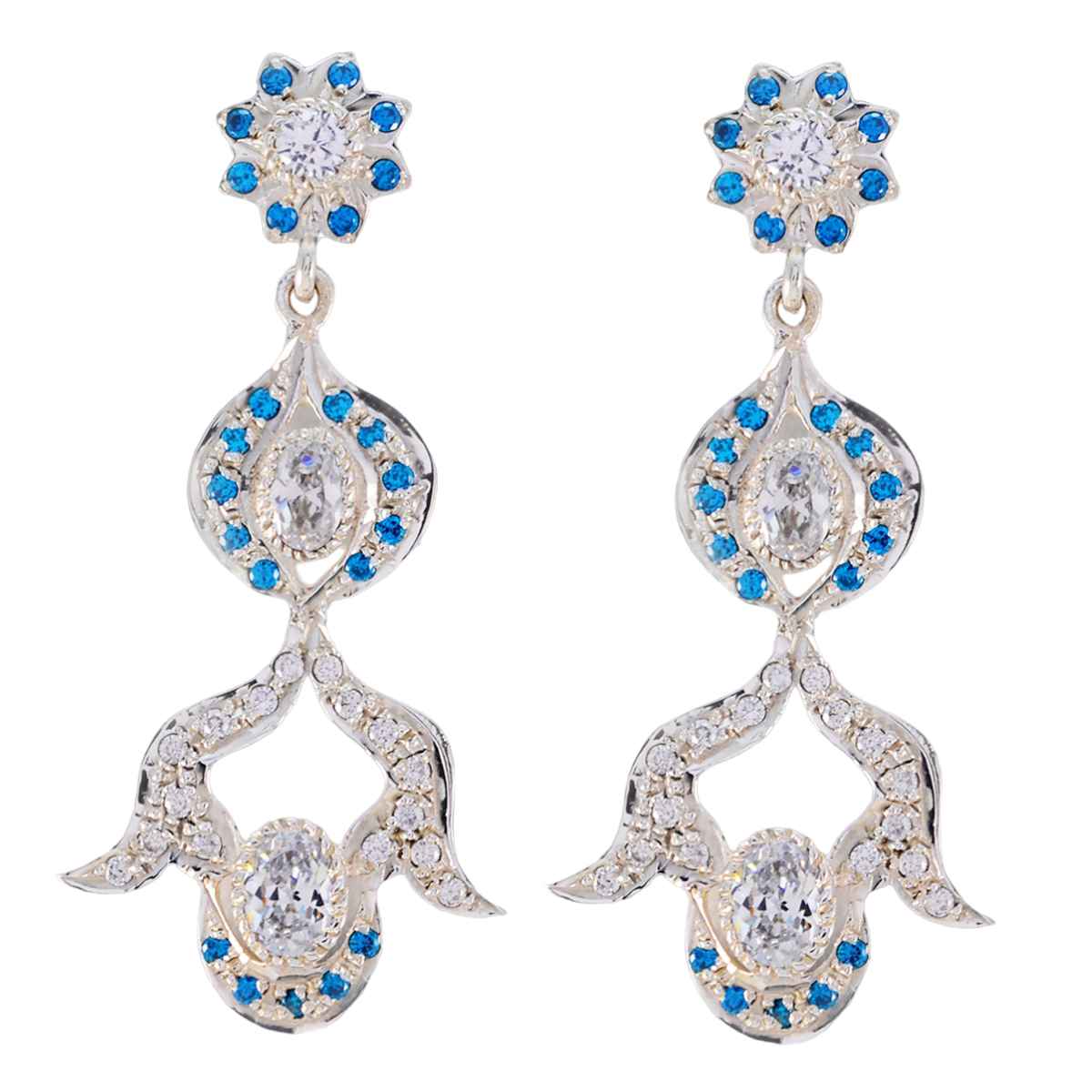 Multi CZ Indian Meera multiple Stud multicolor 925 Sterling Silver Earring