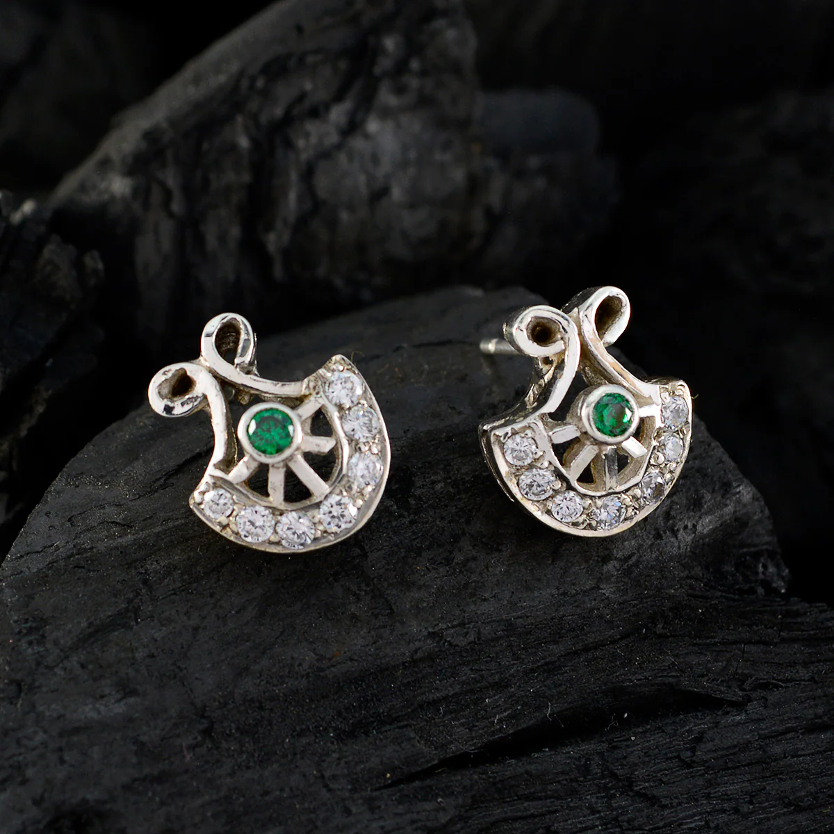 Multi CZ Korean Rebeca multiple Stud multicolor Sterling Silver Earring - Image 3