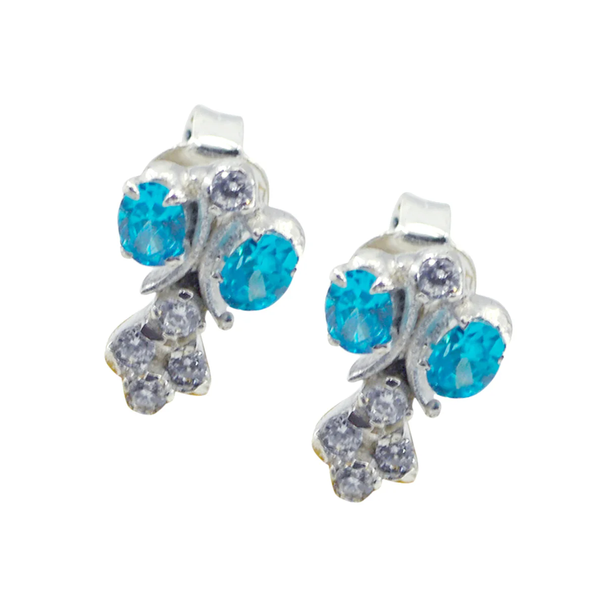 Multi CZ Latin American Micaela multiple Stud multicolor Silver Earring - Image 2