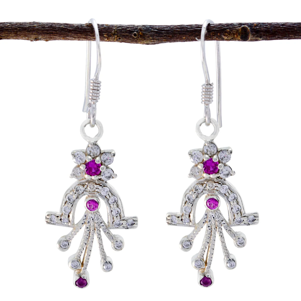 Multi CZ Spanish Yuki multiple Dangle multicolor 92.5 Silver Earring