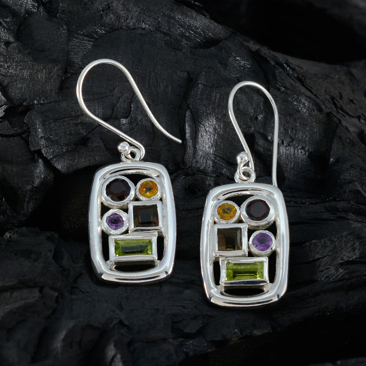 Multi Egyptian Elena Penta Dangle multicolor 925 Silver Earring - Image 2