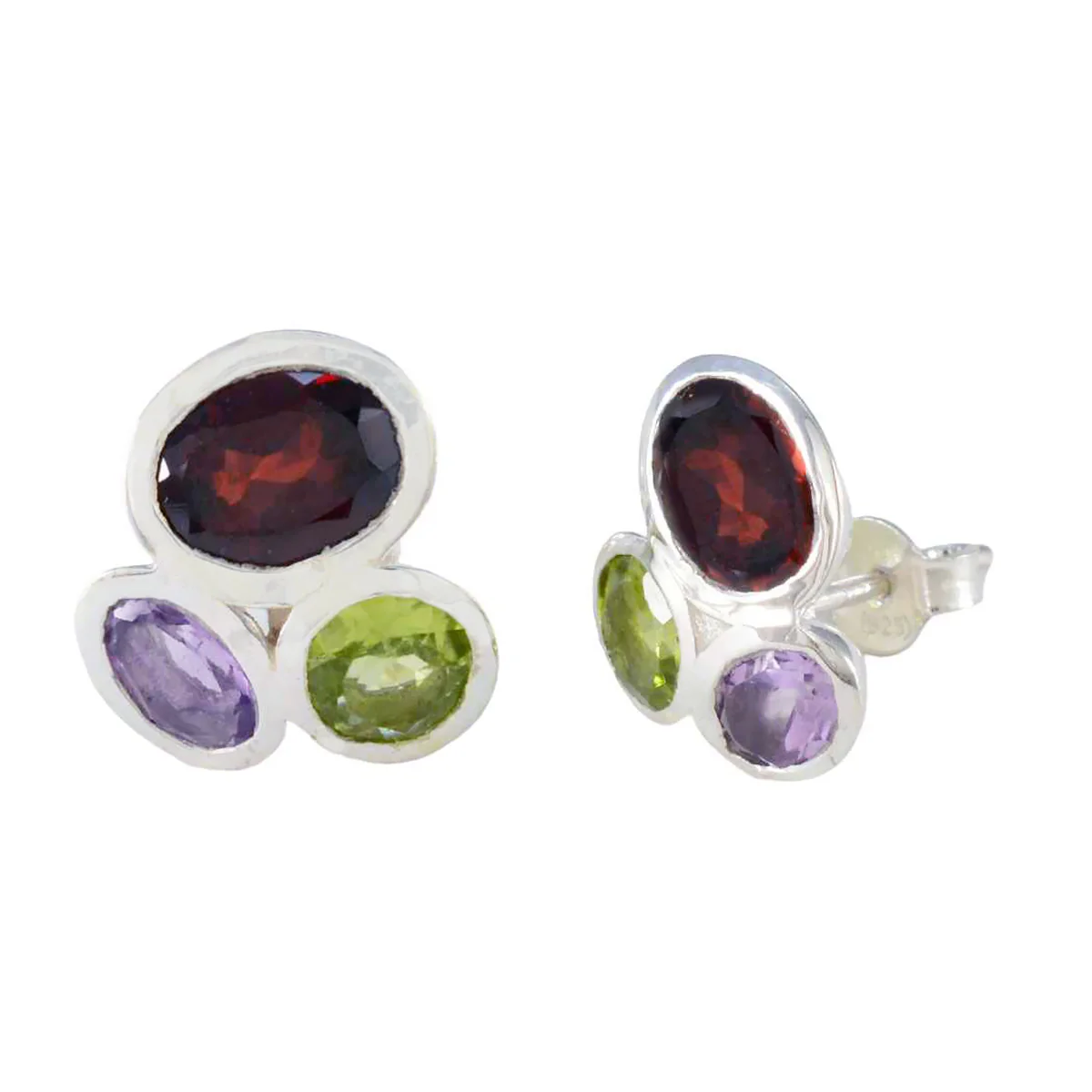 Multi Egyptian Hannah multiple Stud multicolor Silver Earring - Image 2