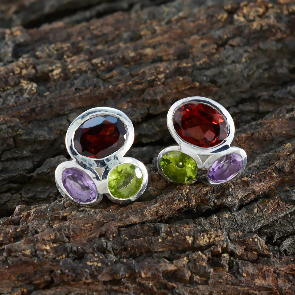 Multi Egyptian Hannah multiple Stud multicolor Silver Earring - Image 3