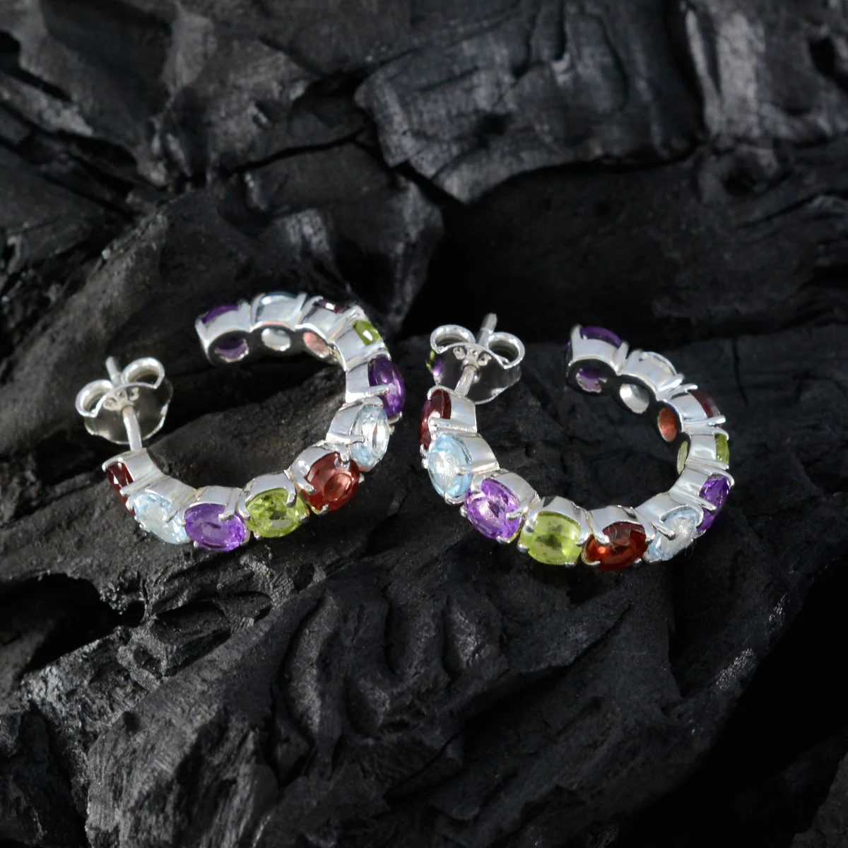 Multi Egyptian Ivana multiple Stud multicolor Silver Earring - Image 2