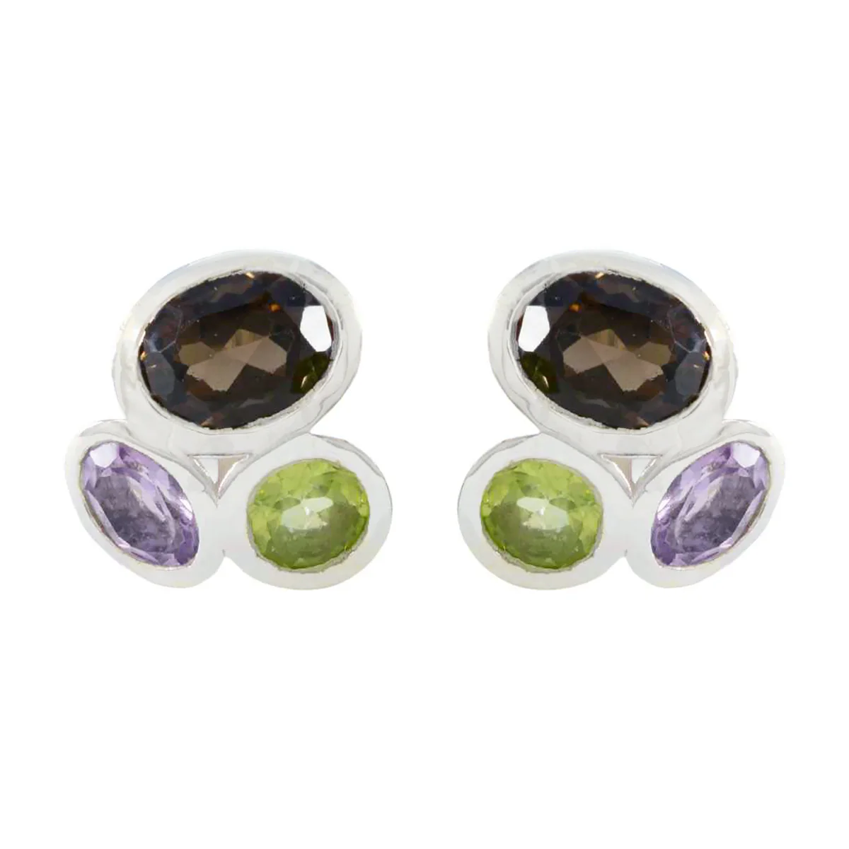 Multi Egyptian Jia multiple Stud multicolor Silver Earring