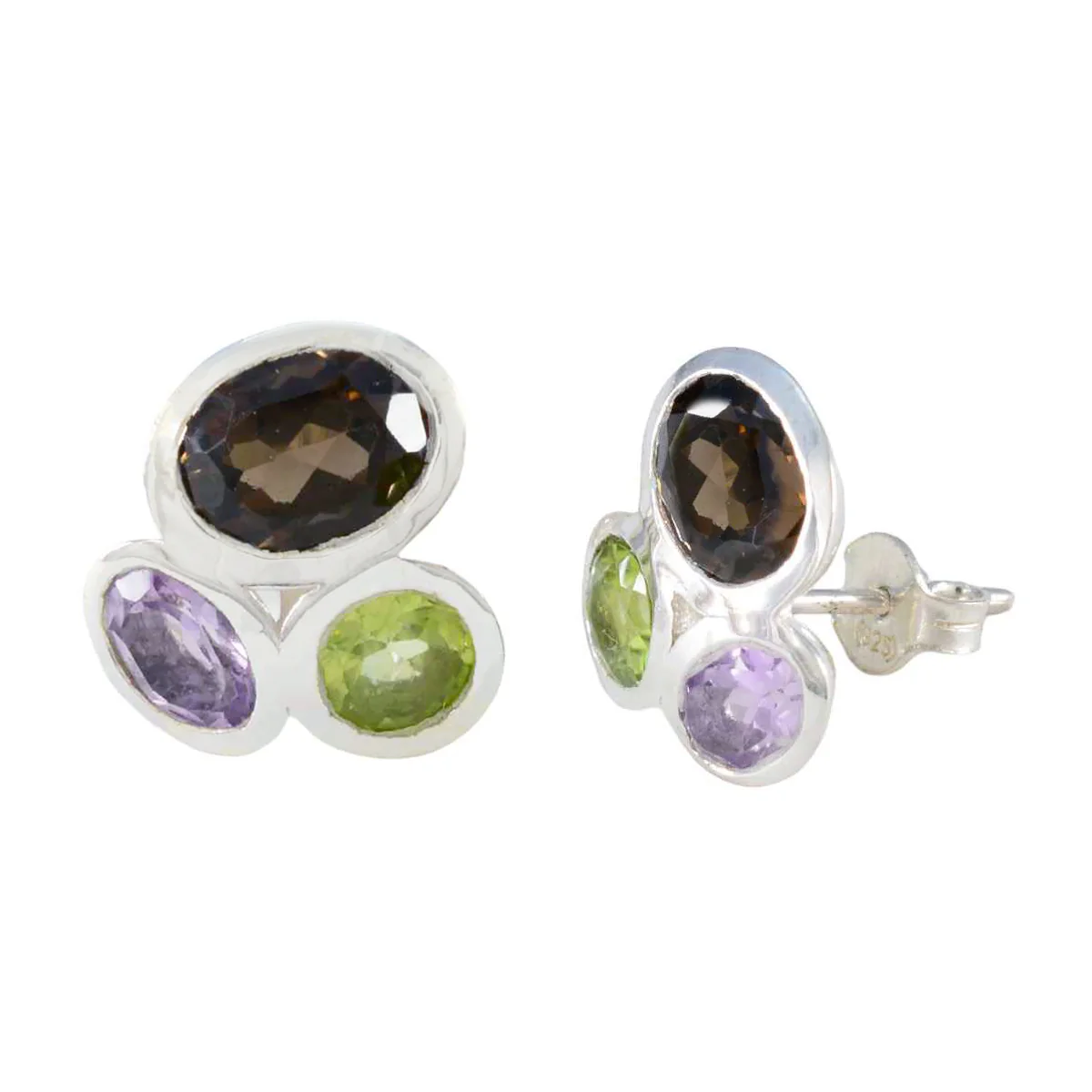 Multi Egyptian Jia multiple Stud multicolor Silver Earring - Image 2
