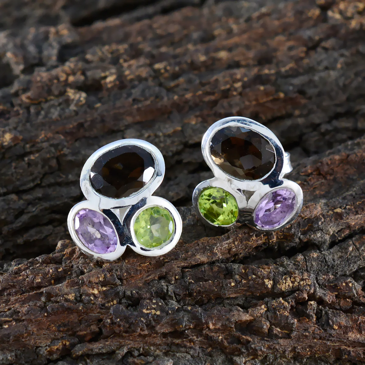 Multi Egyptian Jia multiple Stud multicolor Silver Earring - Image 3