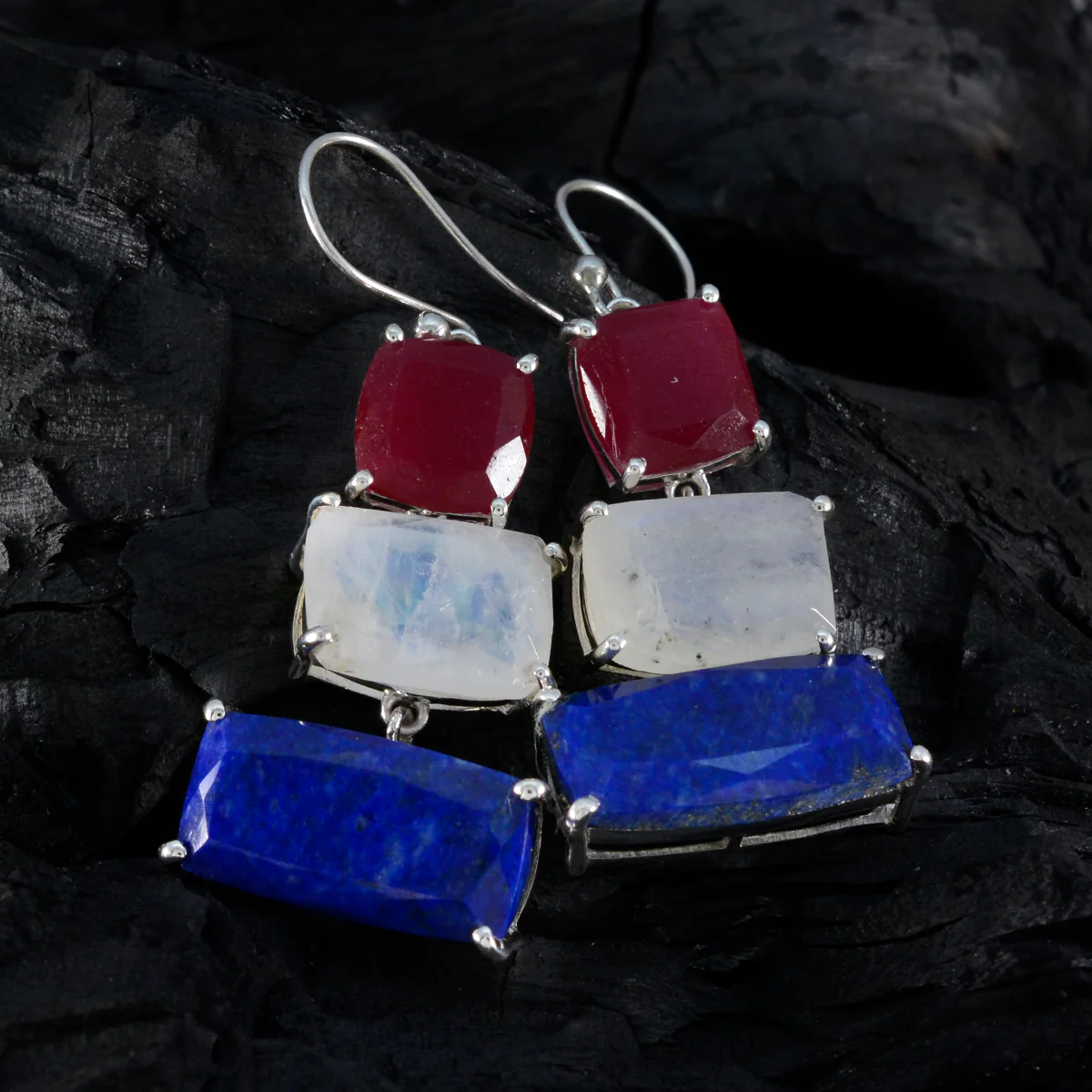 Multi Egyptian Mariana Trilogy Dangle multicolor 92.5 Silver Earring - Image 2