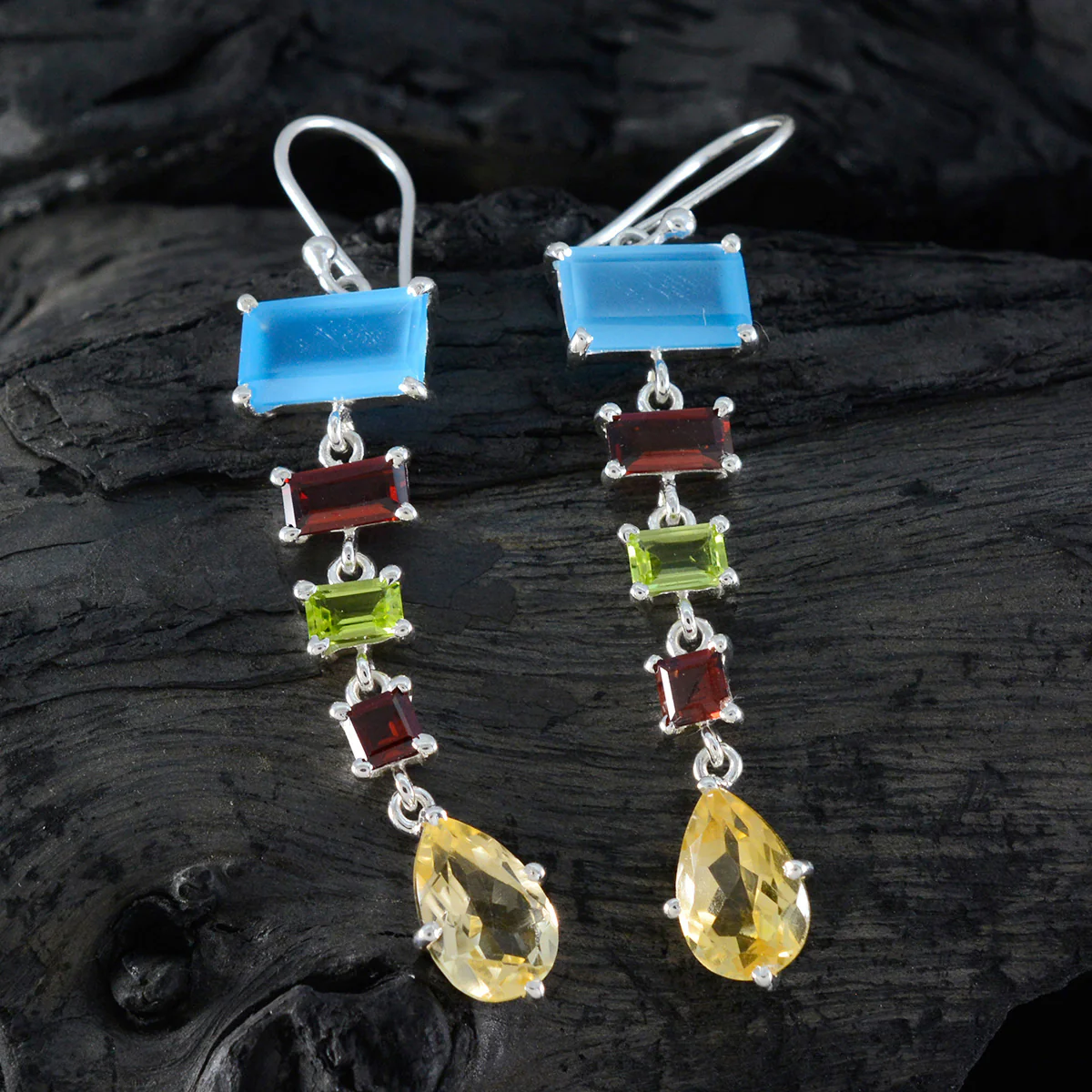 Multi Egyptian Victoria Penta Dangle multicolor 92.5 Silver Earring - Image 2