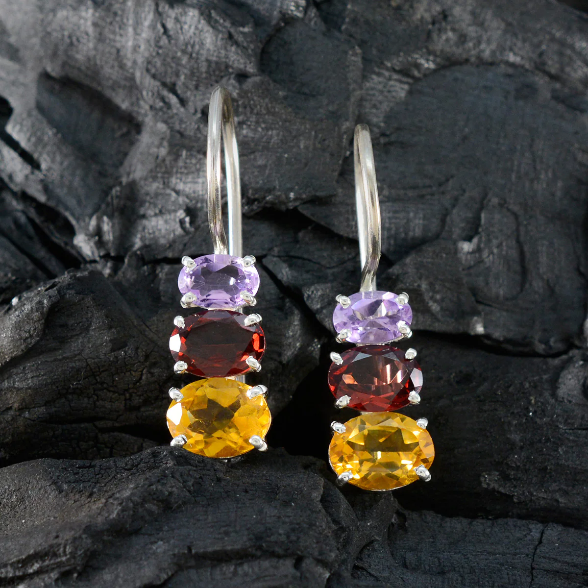 Multi Egyptian Victoria Trilogy Dangle multicolor Silver Earring - Image 2