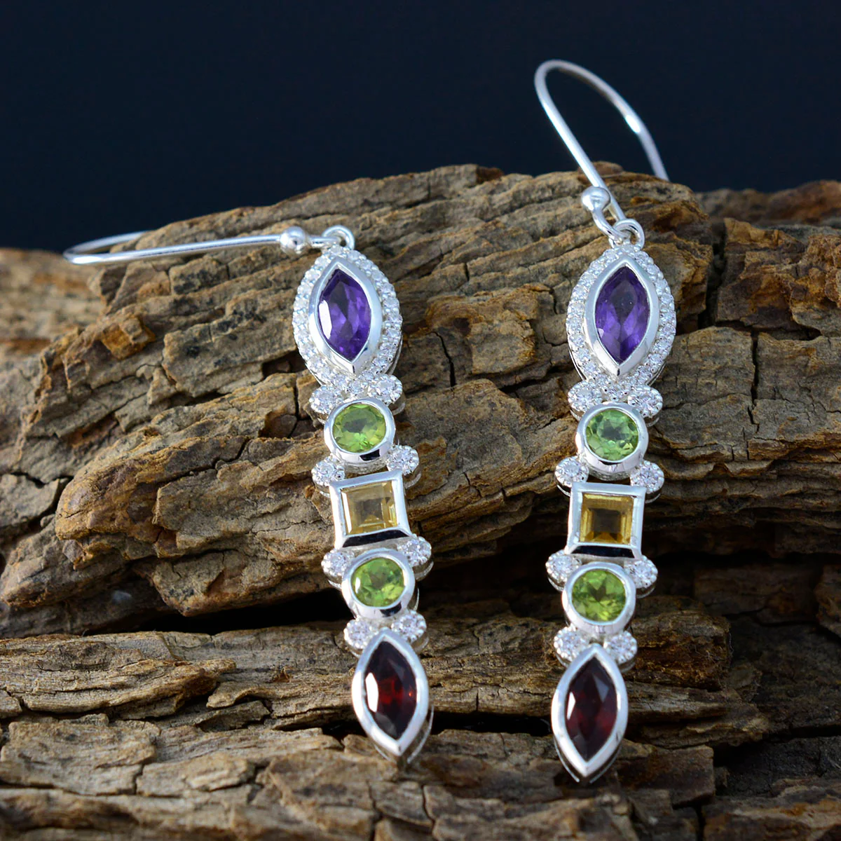 Multi Egyptian Ying multiple Dangle multicolor Silver Earring - Image 3