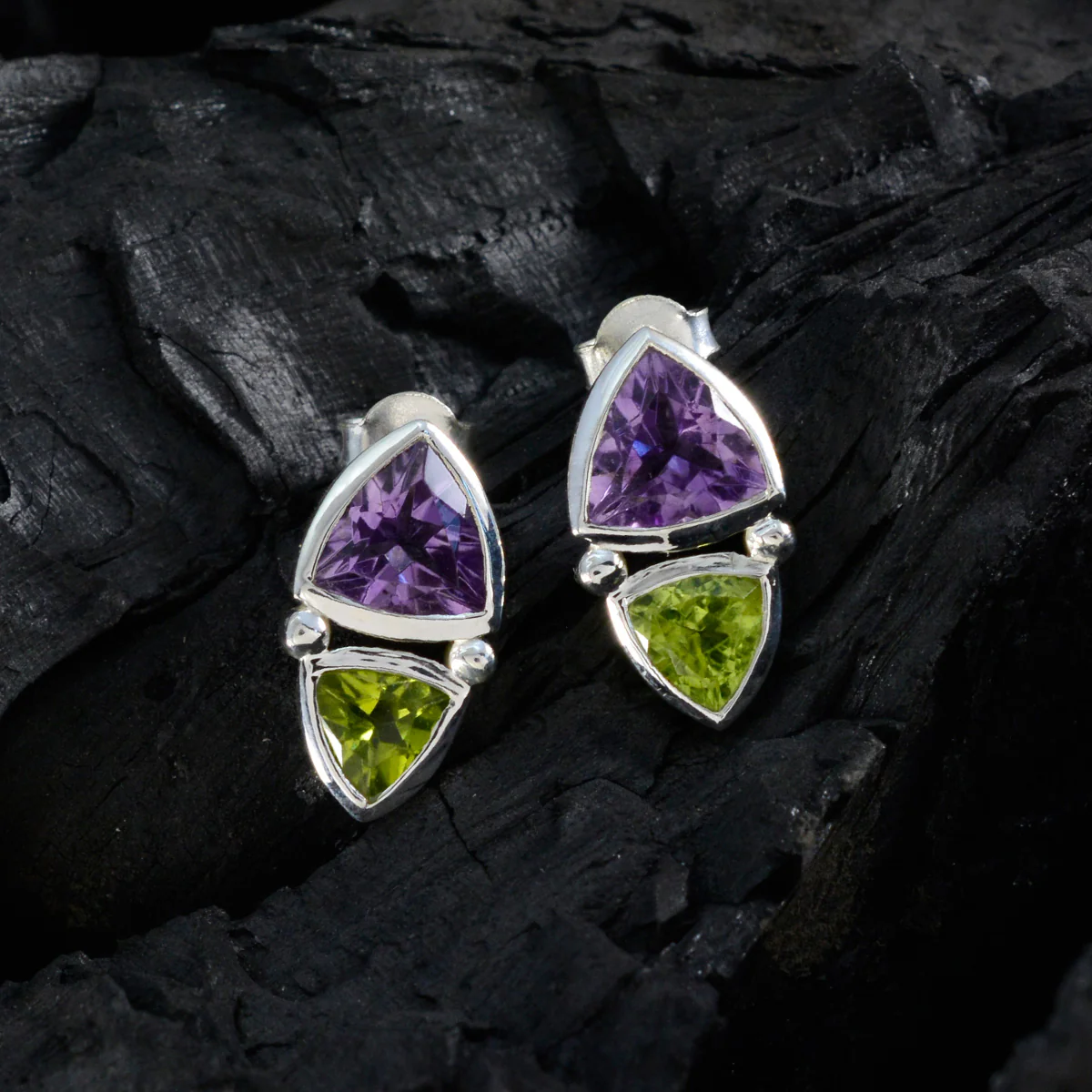 Multi French Aaliyah Toi et Moi Stud multicolor Silver Earring - Image 2