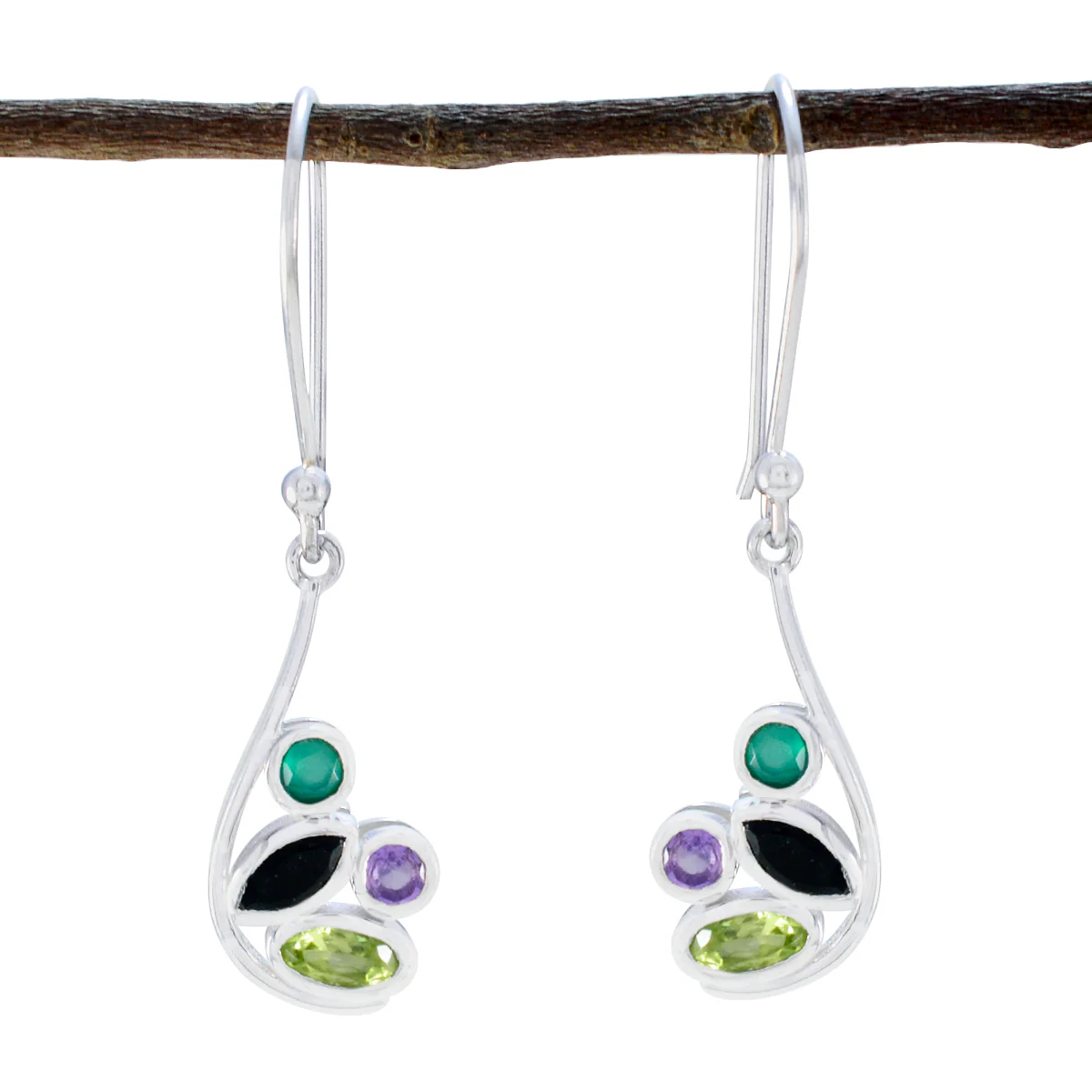 Multi French Alice quarter Dangle multicolor 925 Sterling Silver Earring