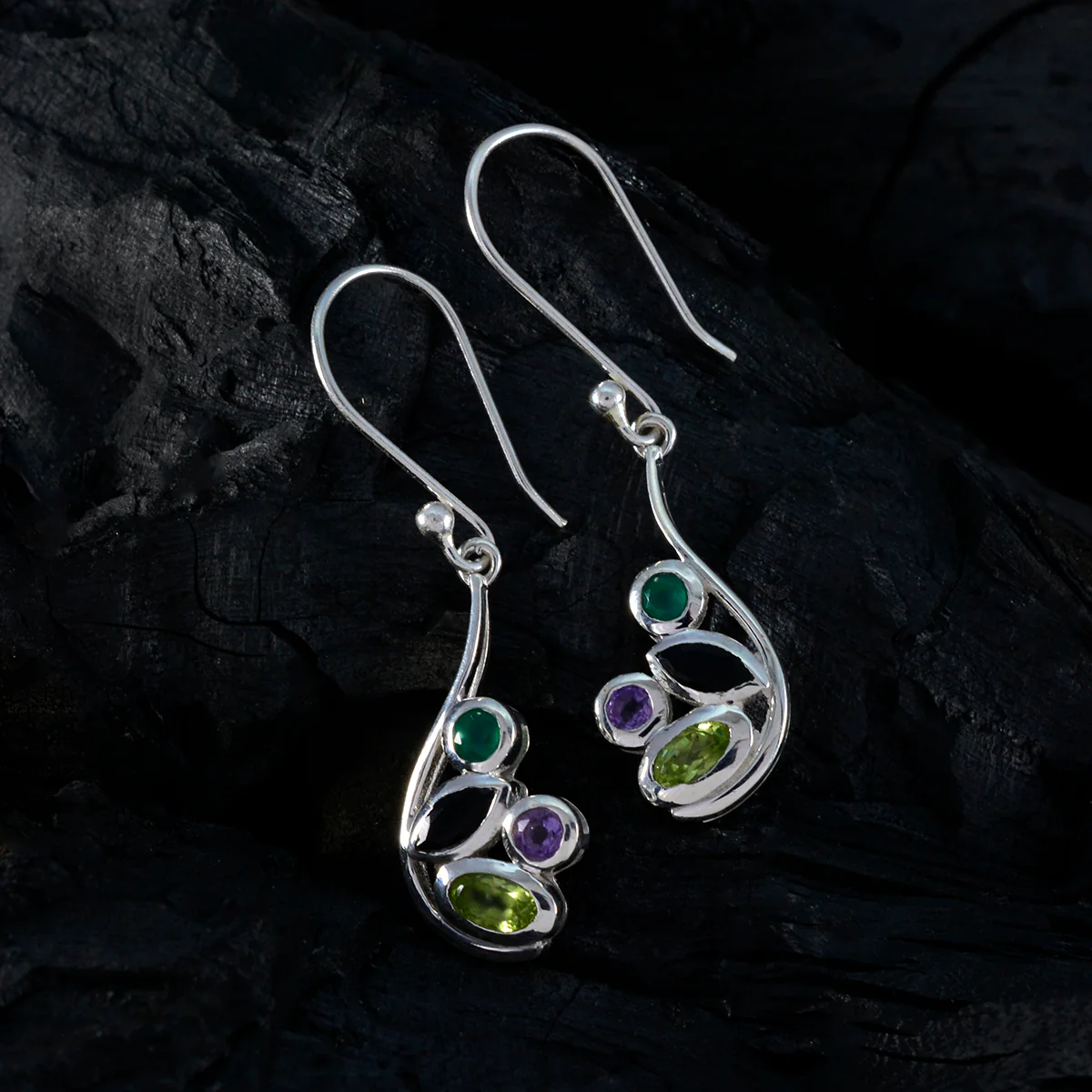 Multi French Alice quarter Dangle multicolor 925 Sterling Silver Earring - Image 2