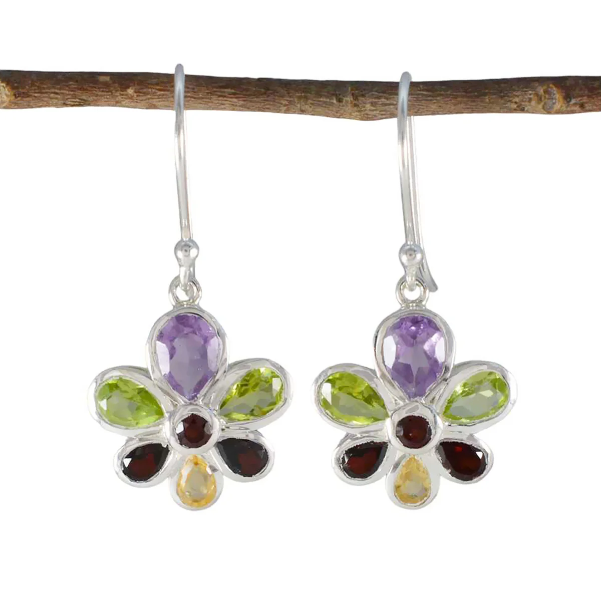 Multi French Ivana multiple Dangle multicolor 92.5 Silver Earring