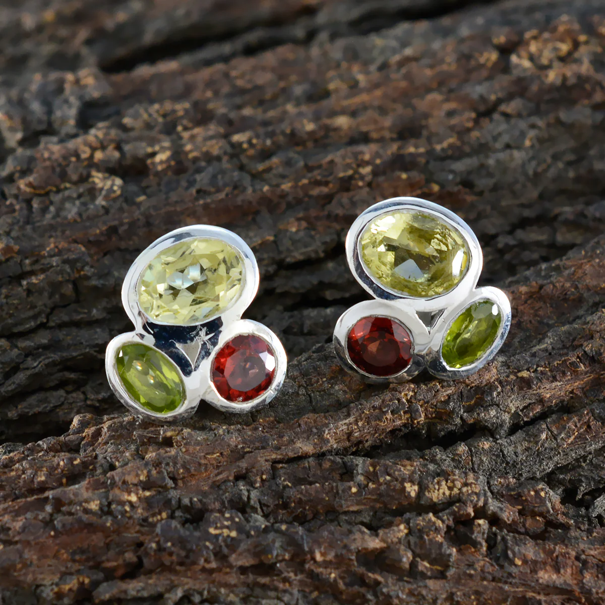 Multi French Maya multiple Stud multicolor 92.5 Silver Earring - Image 3