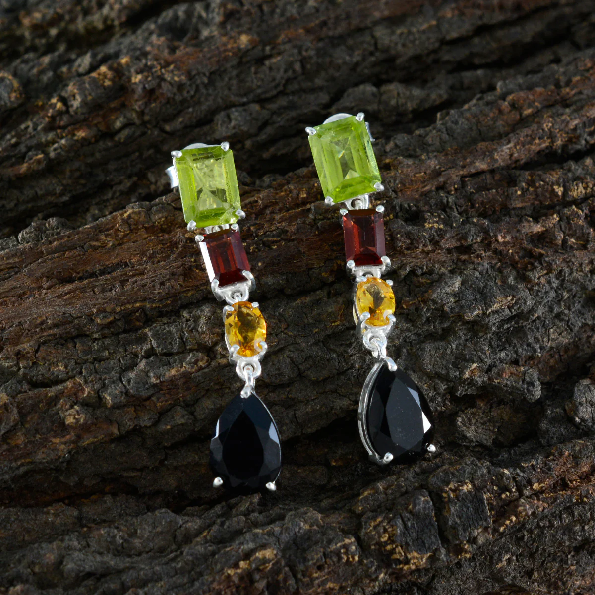 Multi French Patricia quarter Stud multicolor Silver Earring - Image 3