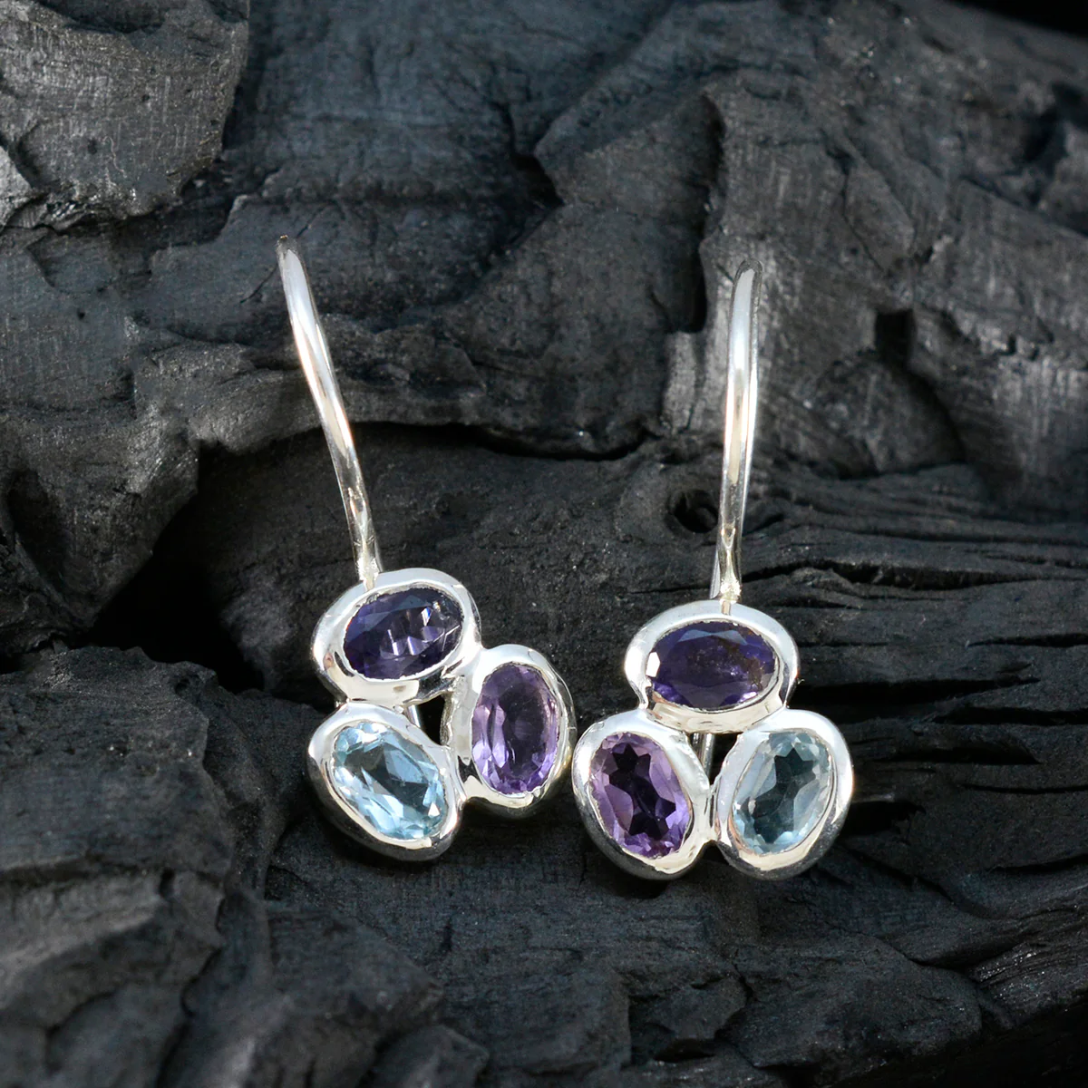 Multi French Rosa Trilogy Dangle multicolor Sterling Silver Earring - Image 4