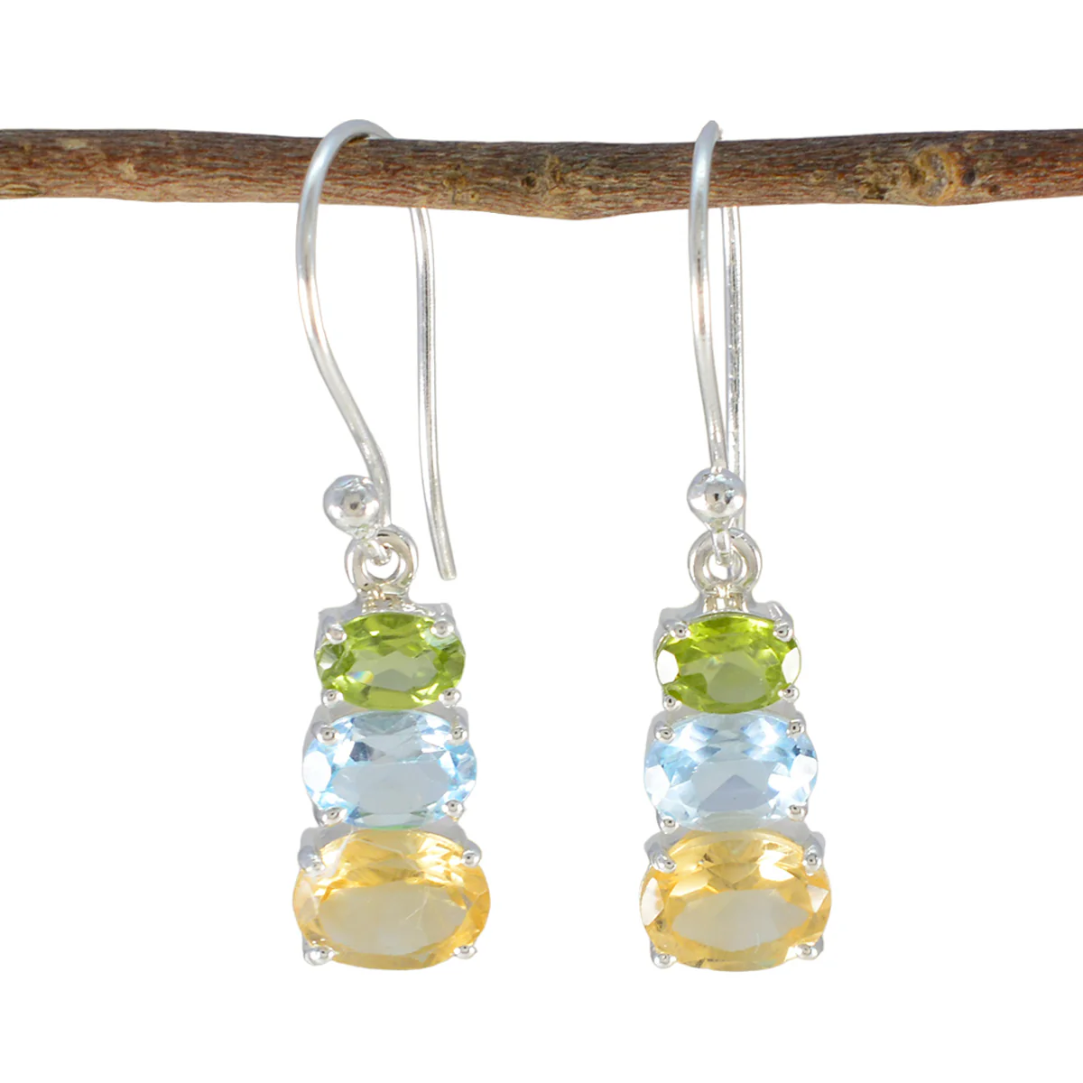 Multi French Victoria multiple Dangle multicolor Sterling Silver Earring