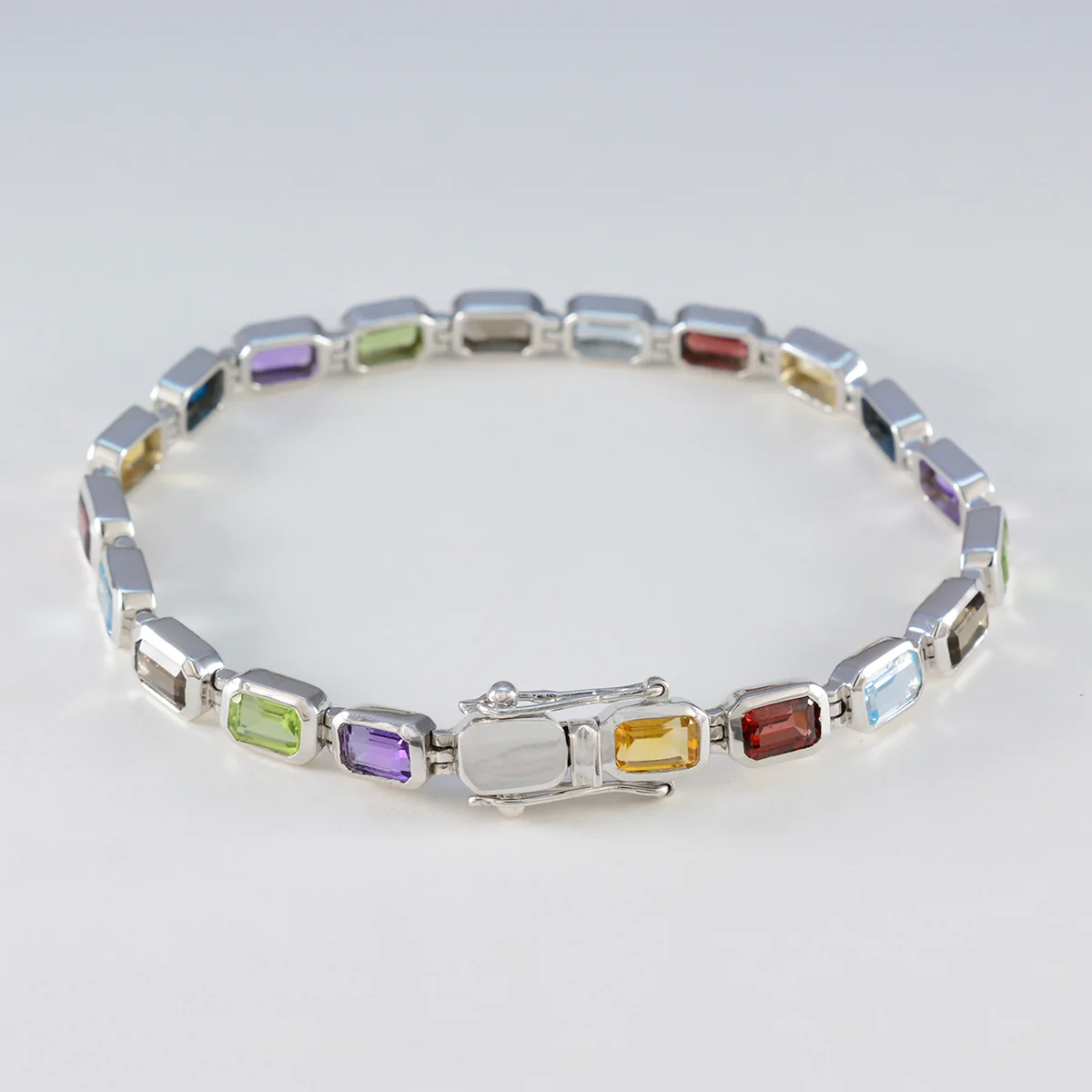 Multi Gemstone Random Act of Kindness Day Minimal multicolor Sterling Silver Tennis Bracelet - Image 3