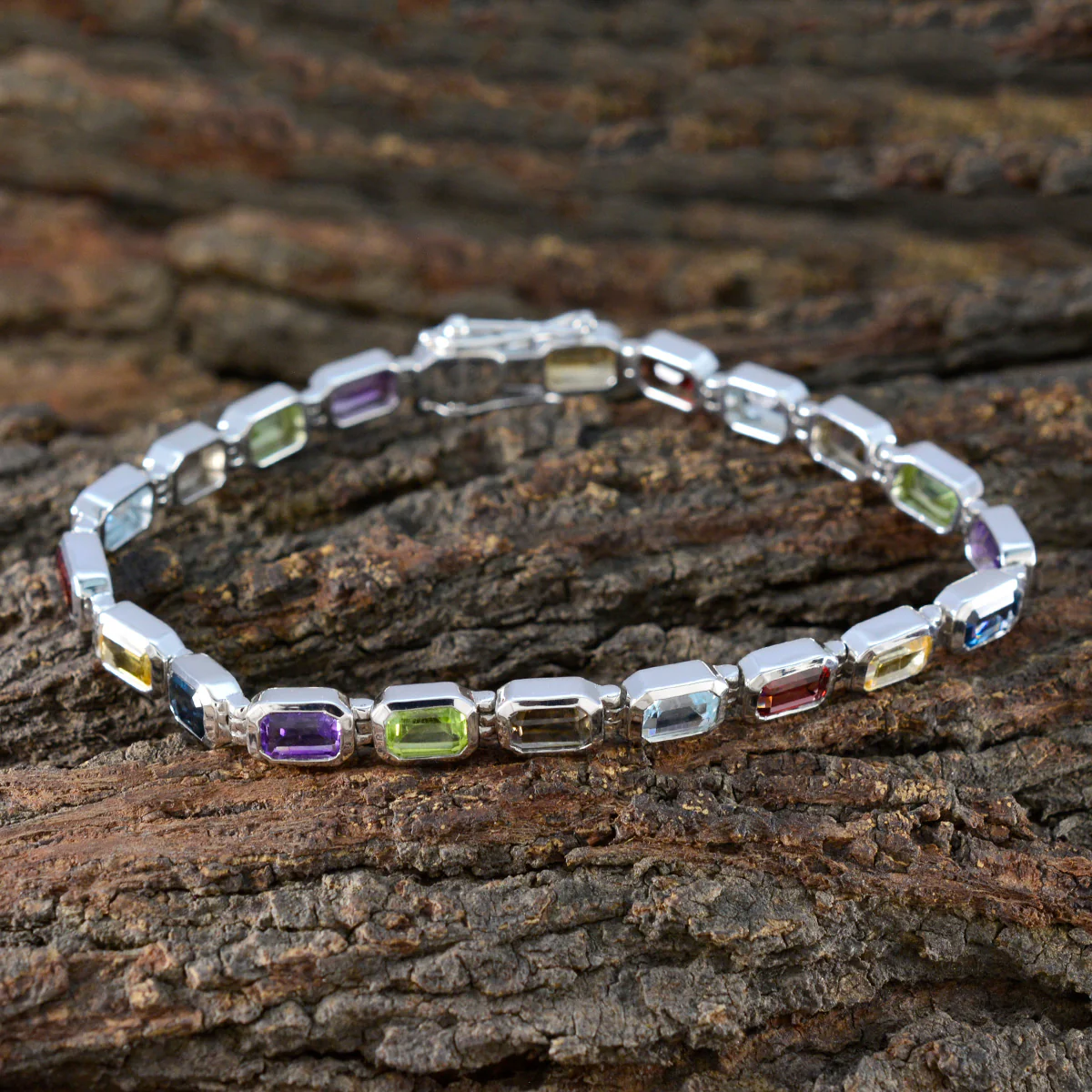Multi Gemstone Random Act of Kindness Day Minimal multicolor Sterling Silver Tennis Bracelet - Image 4