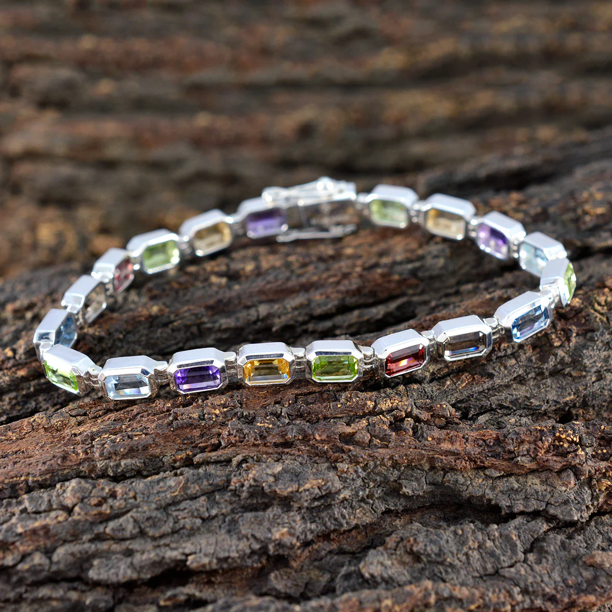 Multi Gemstone Read a Book Day Minimal multicolor 92.5 Silver Tennis Bracelet - Image 4