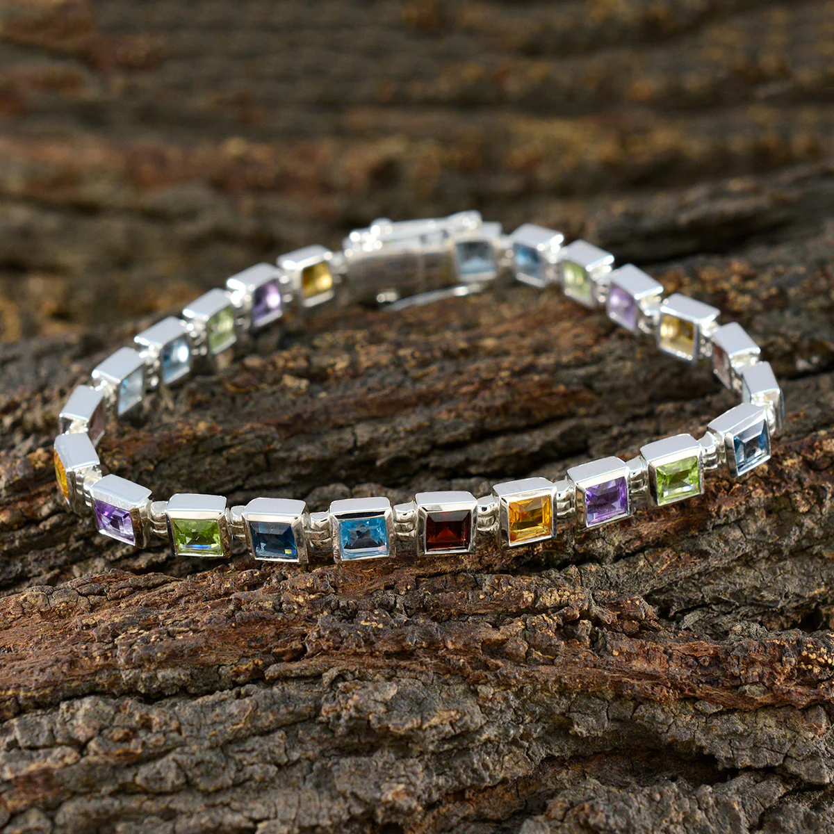 Multi Gemstone Remembrance Day Classic multicolor 925 Silver Tennis Bracelet - Image 4