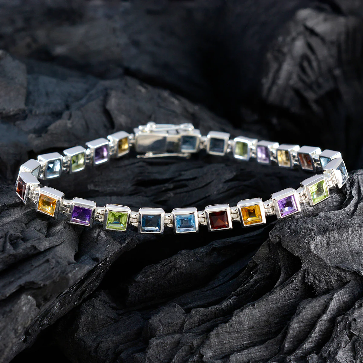 Multi Gemstone Remembrance Day Classic multicolor 925 Silver Tennis Bracelet - Image 5