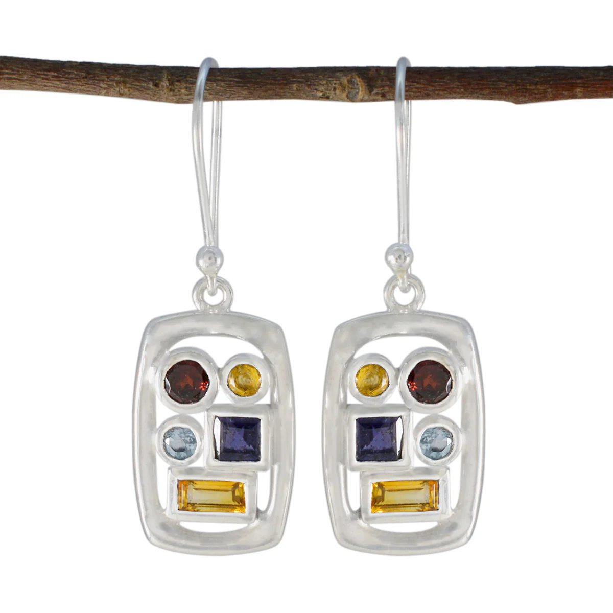 Multi German Clara Penta Dangle multicolor 92.5 Silver Earring