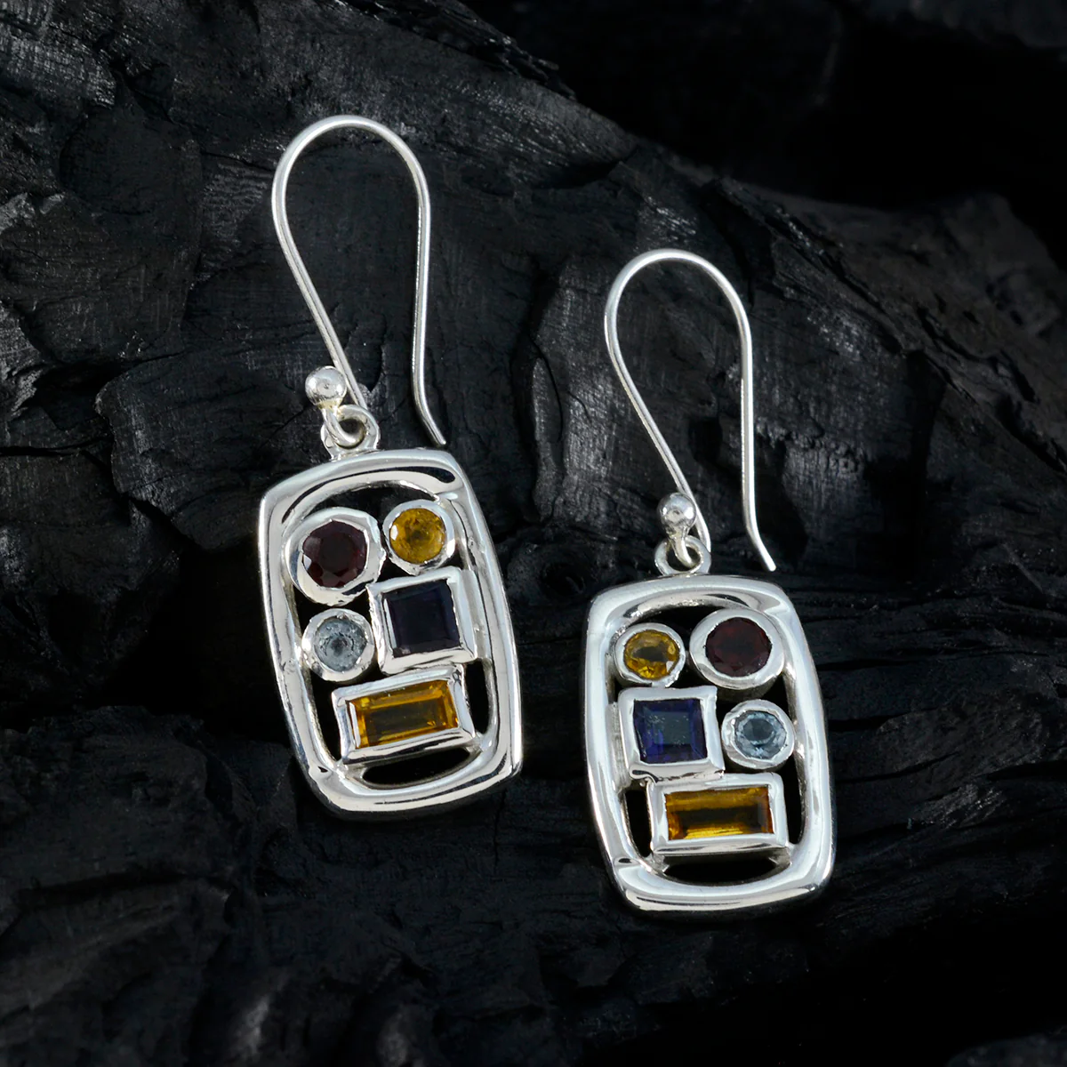 Multi German Clara Penta Dangle multicolor 92.5 Silver Earring - Image 2