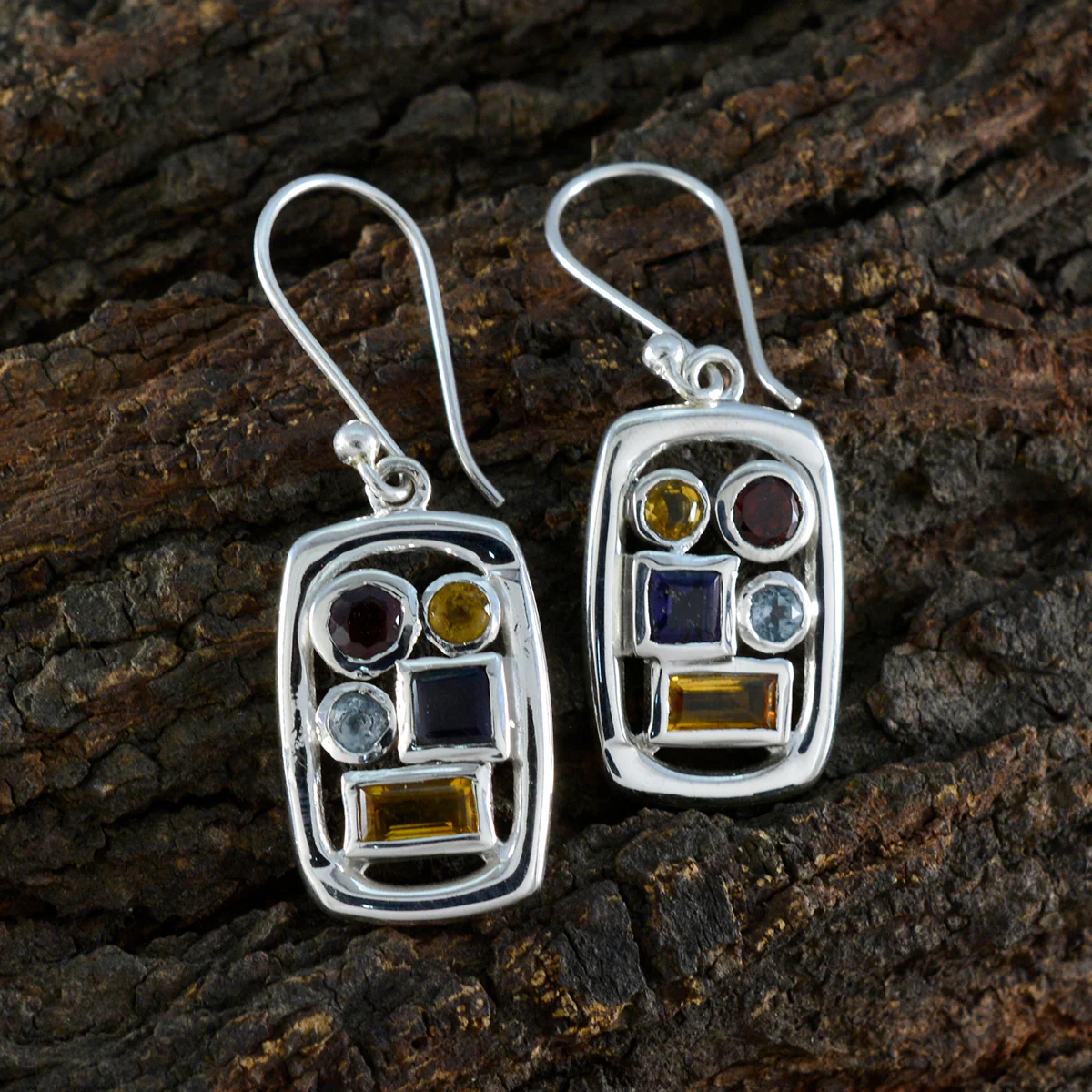 Multi German Clara Penta Dangle multicolor 92.5 Silver Earring - Image 3