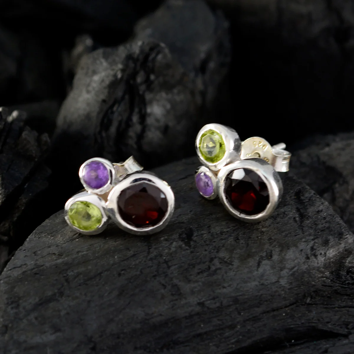 Multi German Haruka multiple Stud multicolor 925 Silver Earring - Image 2