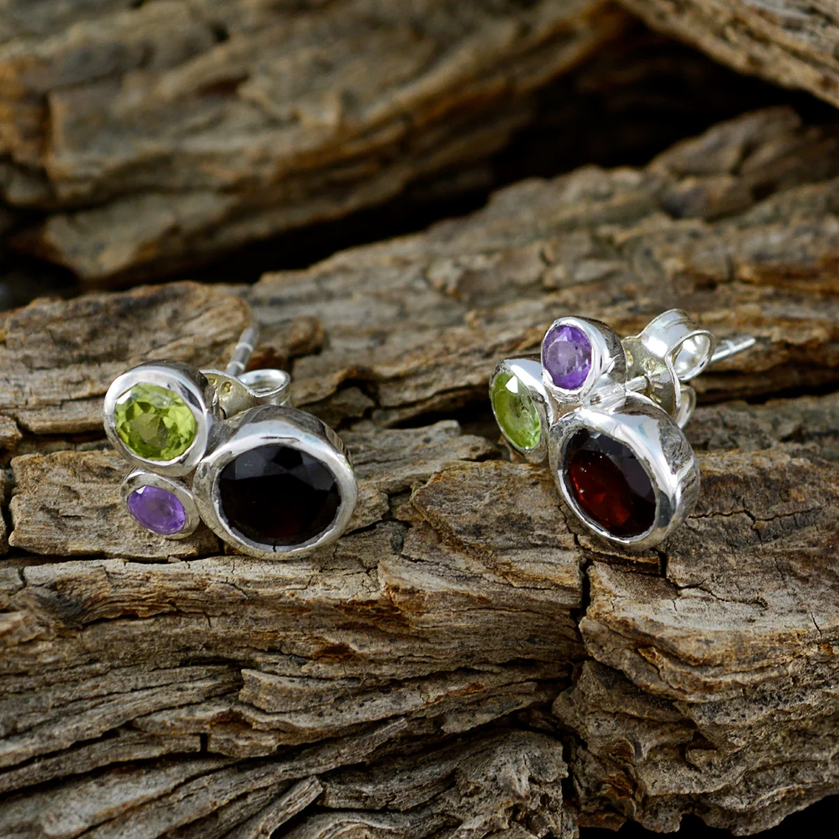 Multi German Haruka multiple Stud multicolor 925 Silver Earring - Image 3