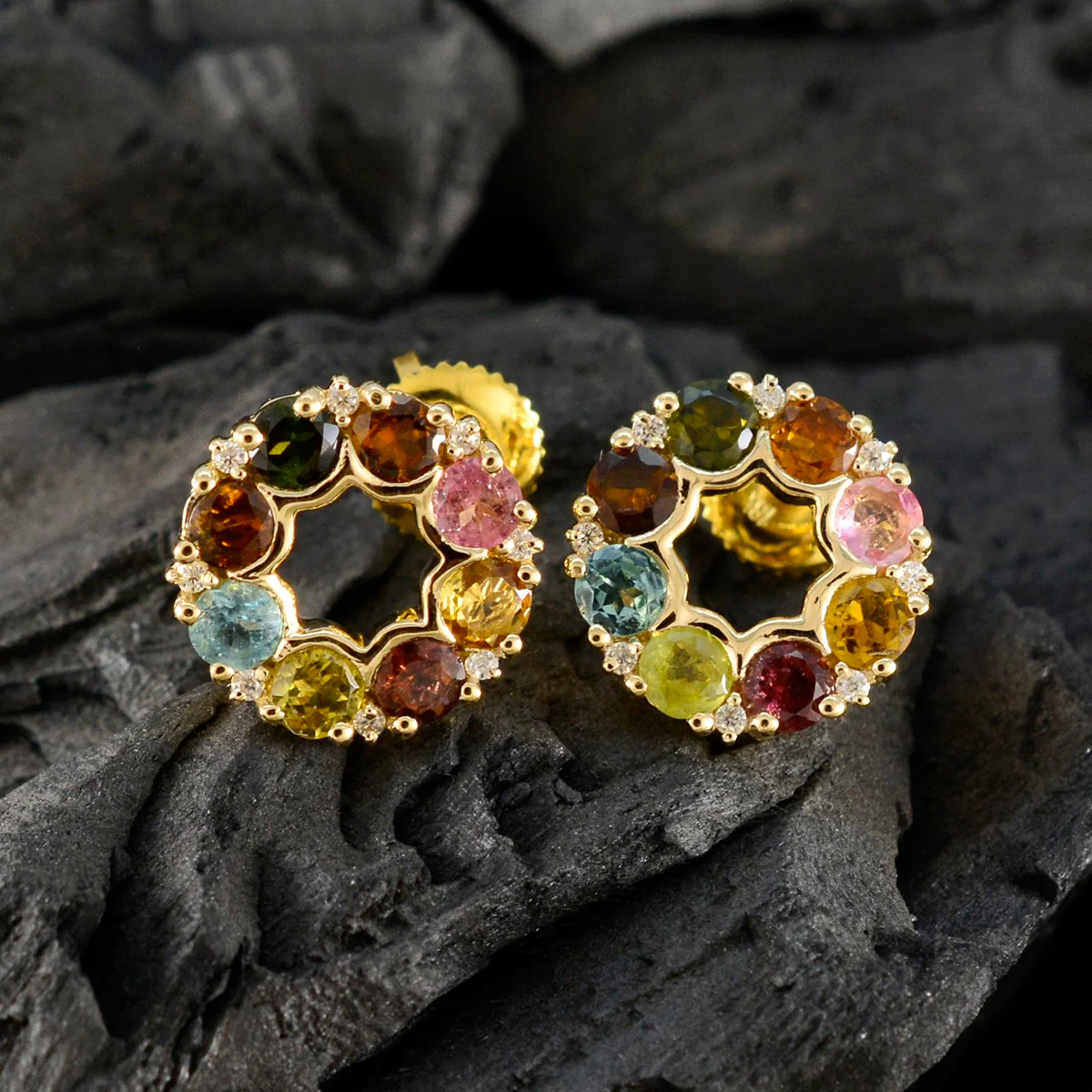 Multi Indian Araya multiple Stud multicolor 925 Sterling Silver Earring - Image 3