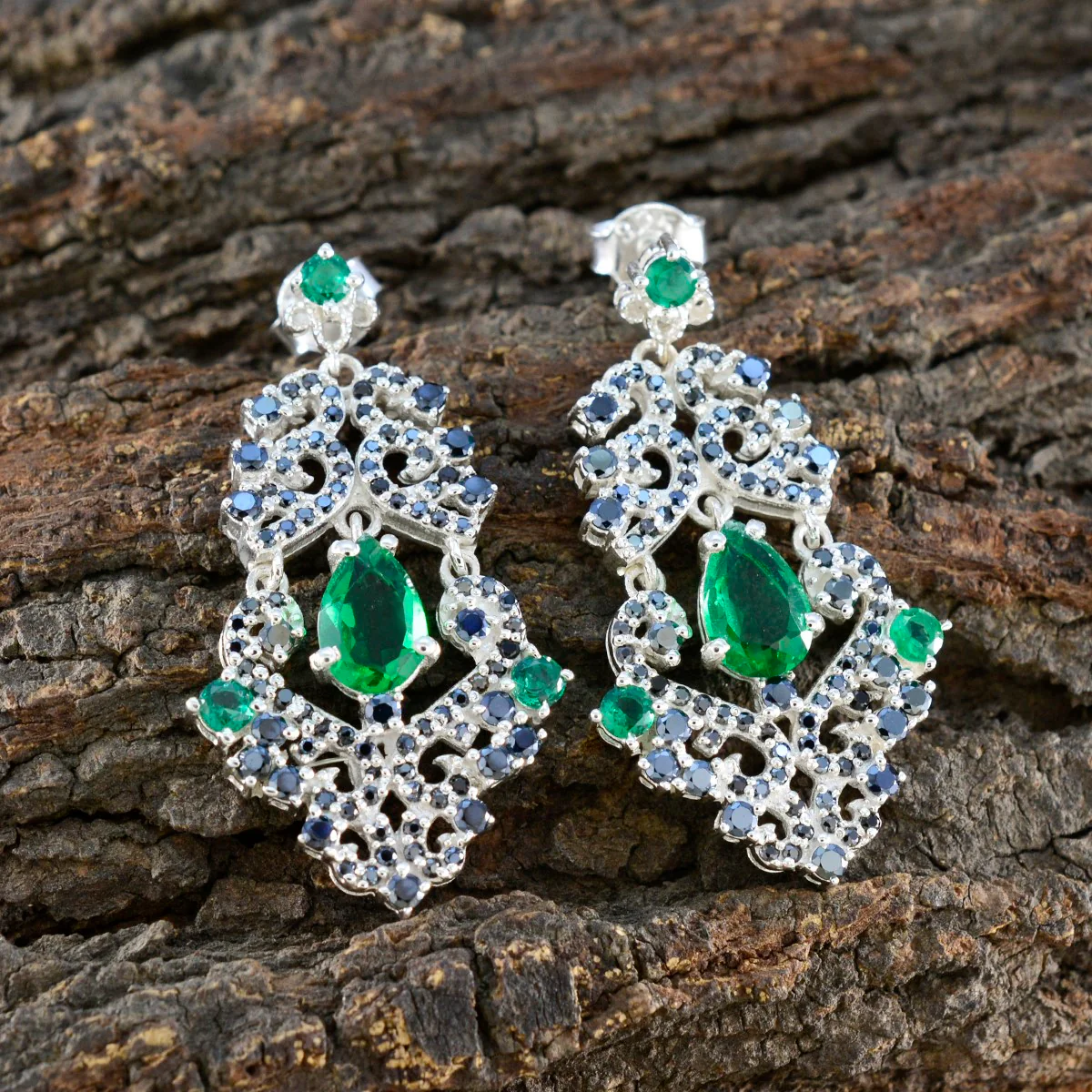 Multi Indian Araya multiple Stud multicolor Silver Earring - Image 4