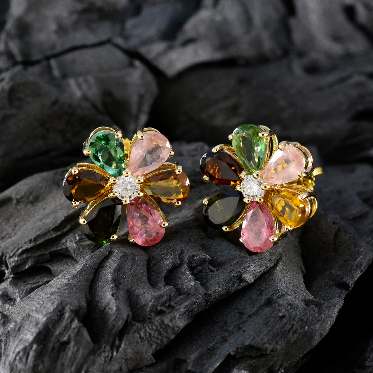 Multi Indian Ayesha multiple Stud multicolor Silver Earring - Image 3