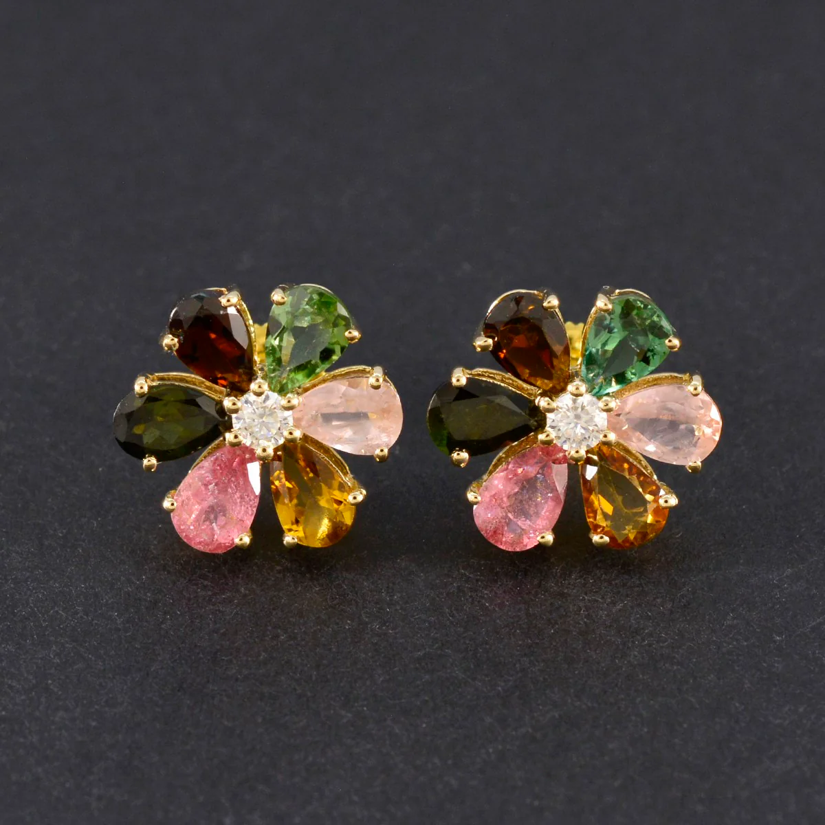 Multi Indian Ayesha multiple Stud multicolor Silver Earring - Image 4
