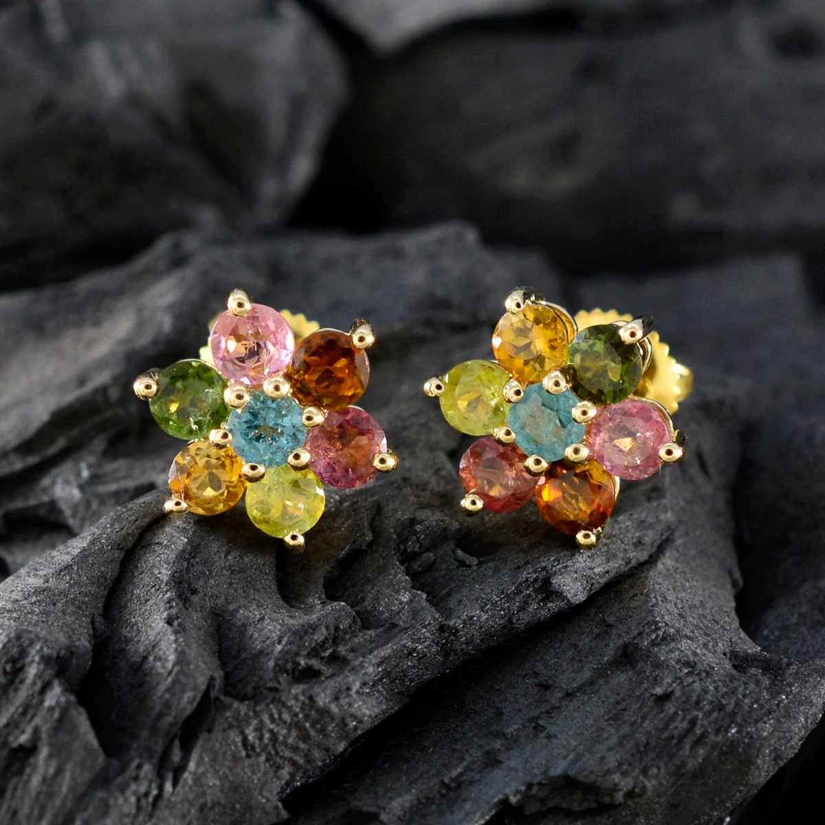 Multi Indian Dewi multiple Stud multicolor Sterling Silver Earring - Image 3