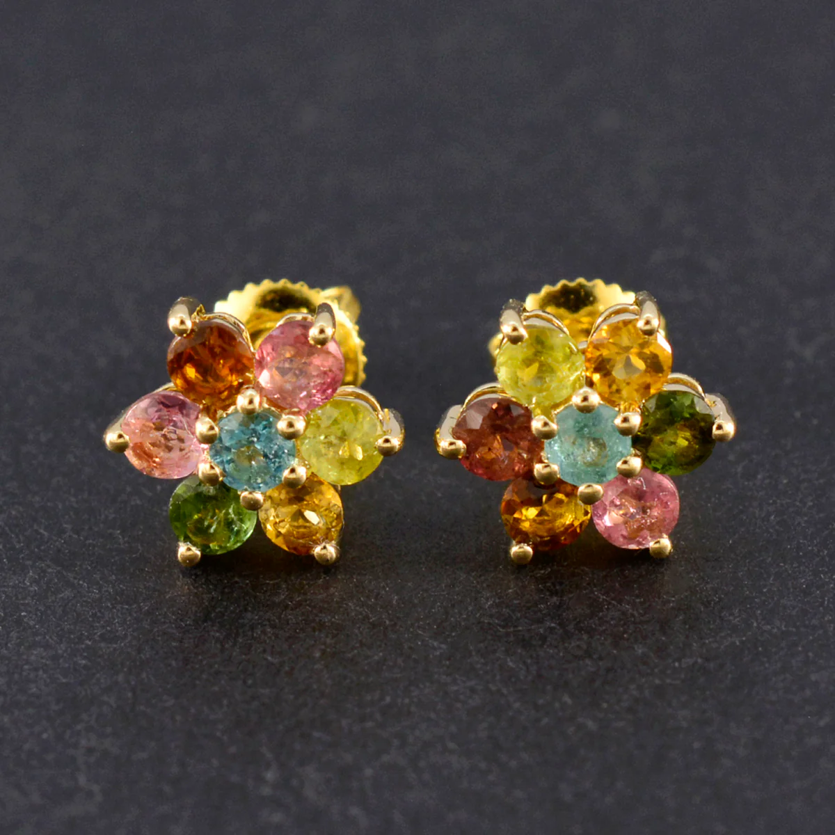 Multi Indian Dewi multiple Stud multicolor Sterling Silver Earring - Image 4