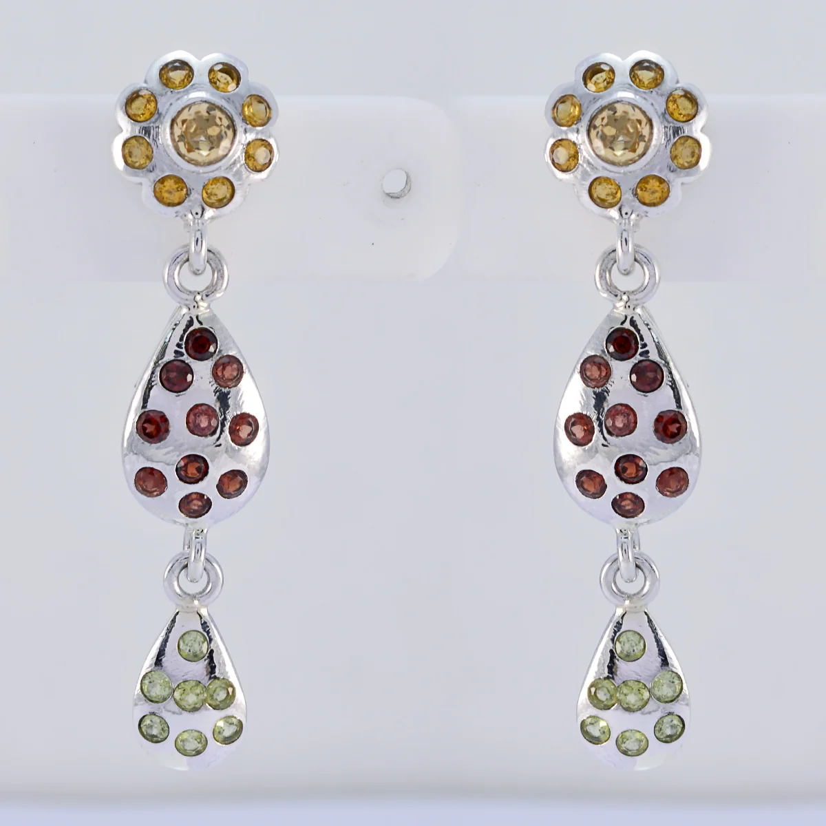 Multi Indian Priya multiple Stud multicolor 925 Silver Earring - Image 3