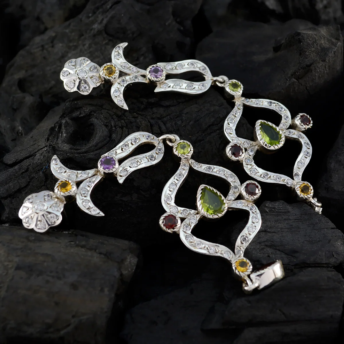 Multi Indian Riya multiple Stud multicolor 92.5 Silver Earring - Image 4