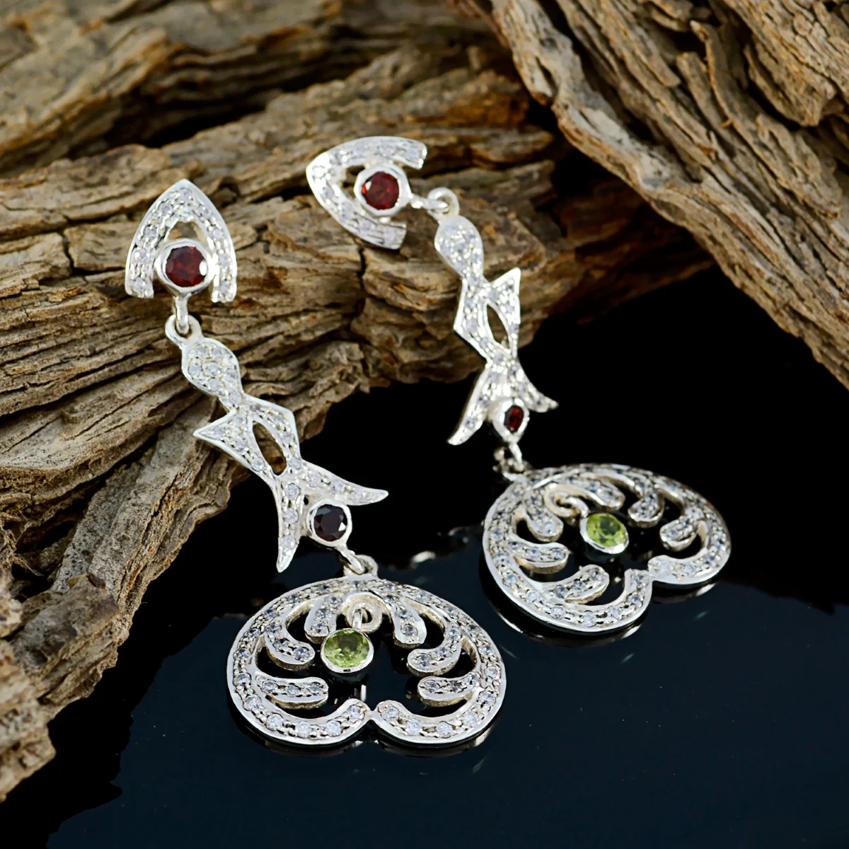 Multi Indian Saanvi multiple Stud multicolor 925 Sterling Silver Earring - Image 3