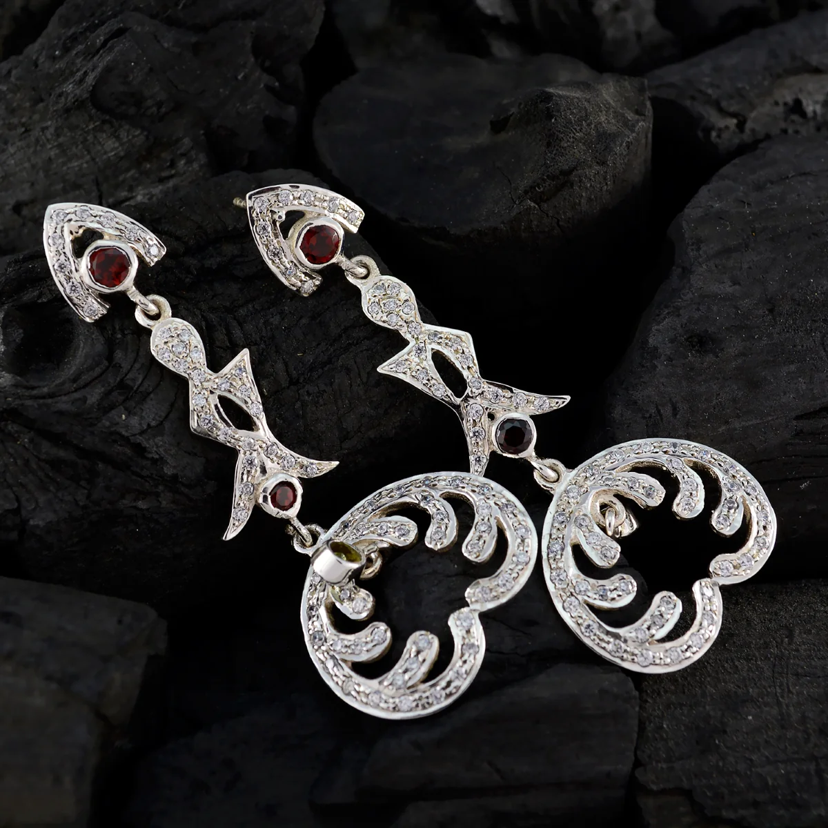 Multi Indian Saanvi multiple Stud multicolor 925 Sterling Silver Earring - Image 4