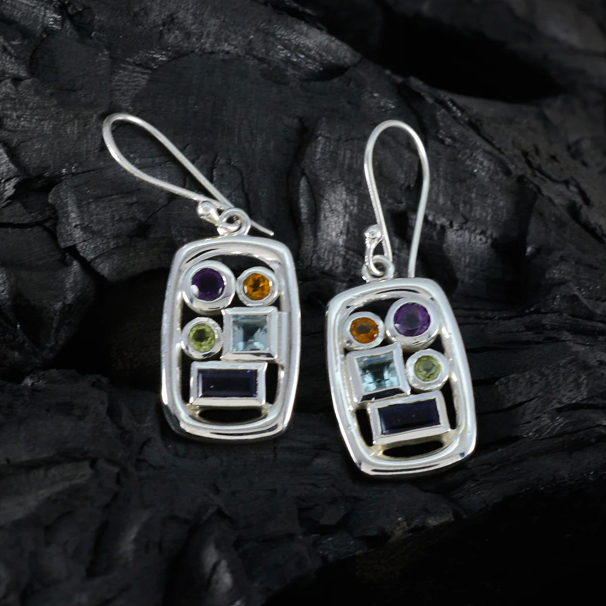 Multi Italian Isadora Penta Dangle multicolor 925 Silver Earring - Image 2